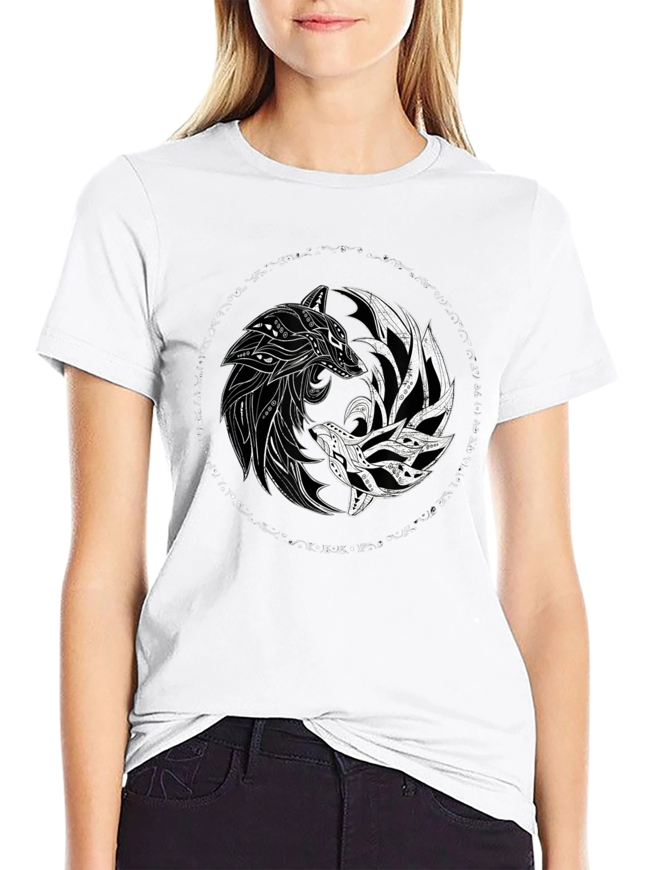 Yin Yang Wolves Black Graphic Tee
