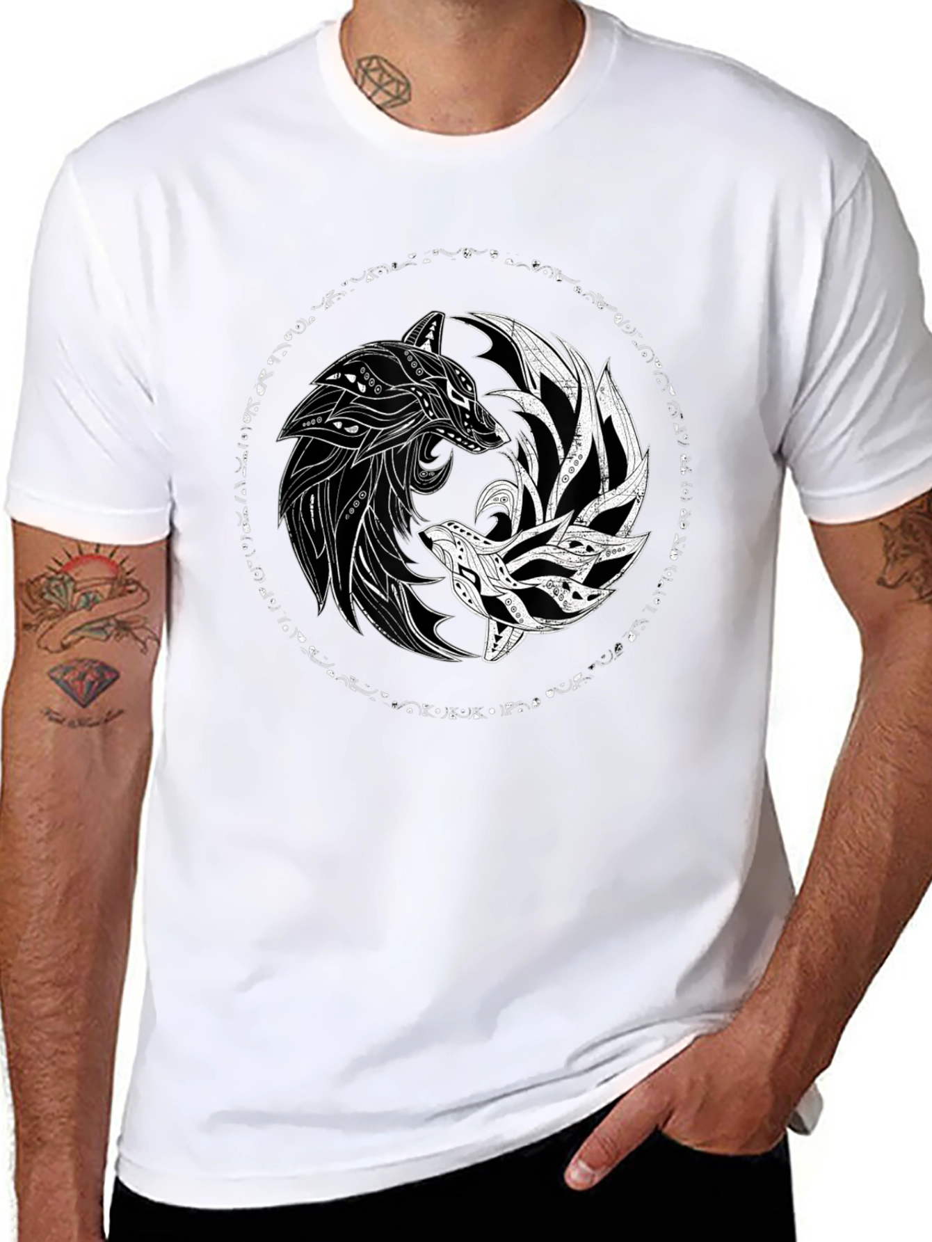 Yin Yang Wolves Black Graphic Tee