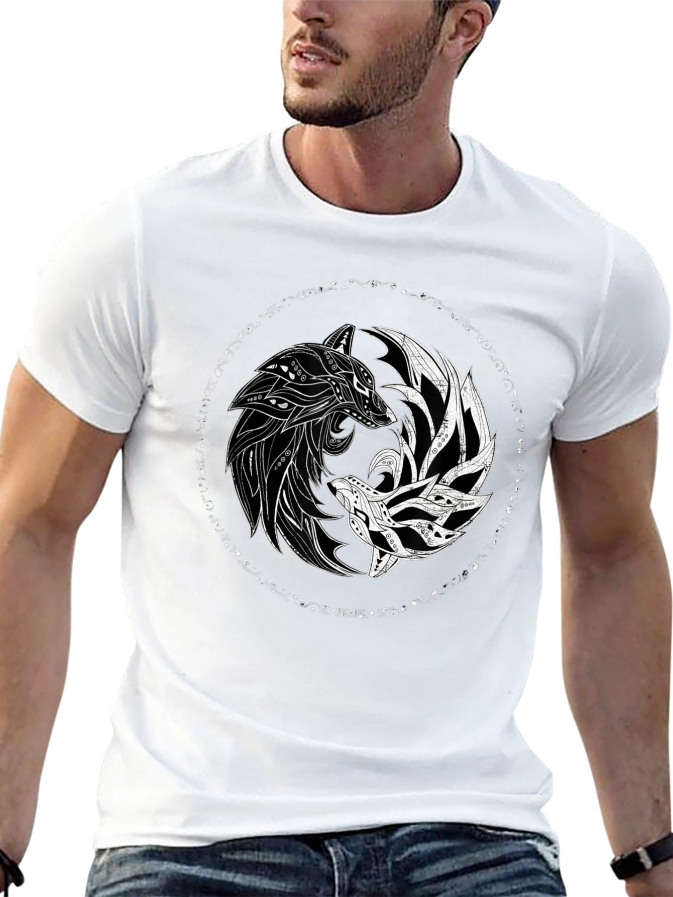 Yin Yang Wolves Black Graphic Tee