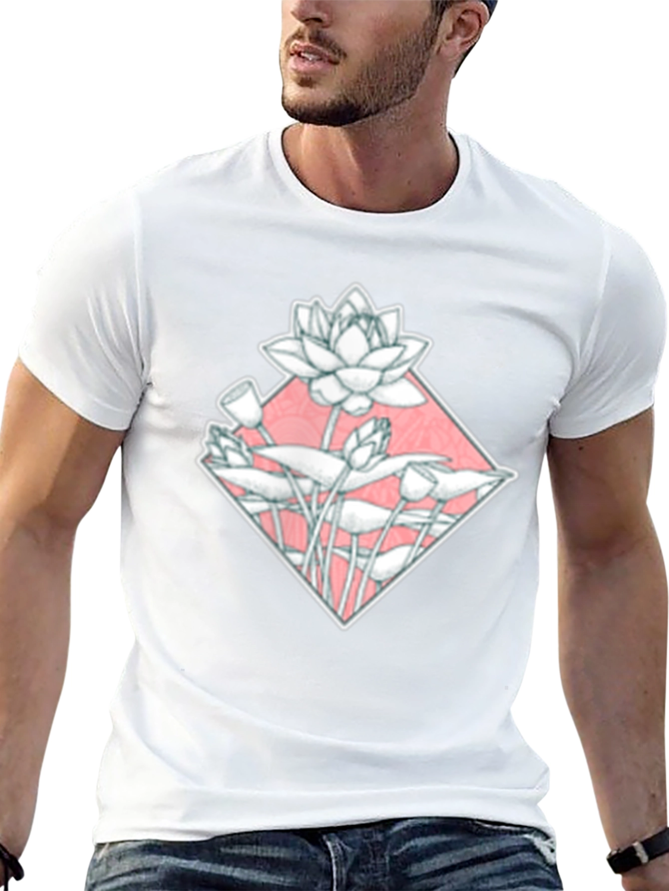 Lotus Flower Graphic Tee - Black Cotton Blend