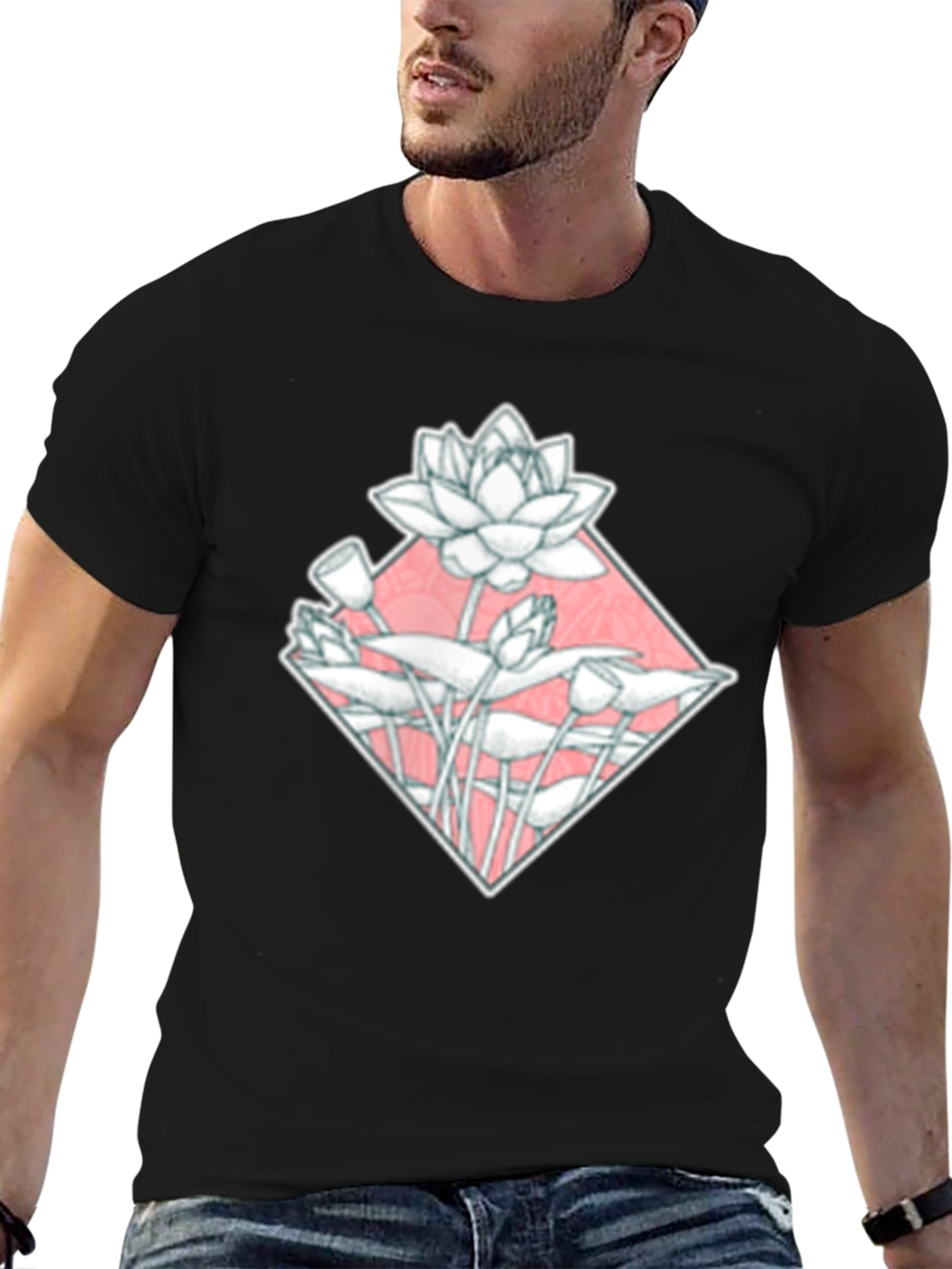 Lotus Flower Graphic Tee - Black Cotton Blend