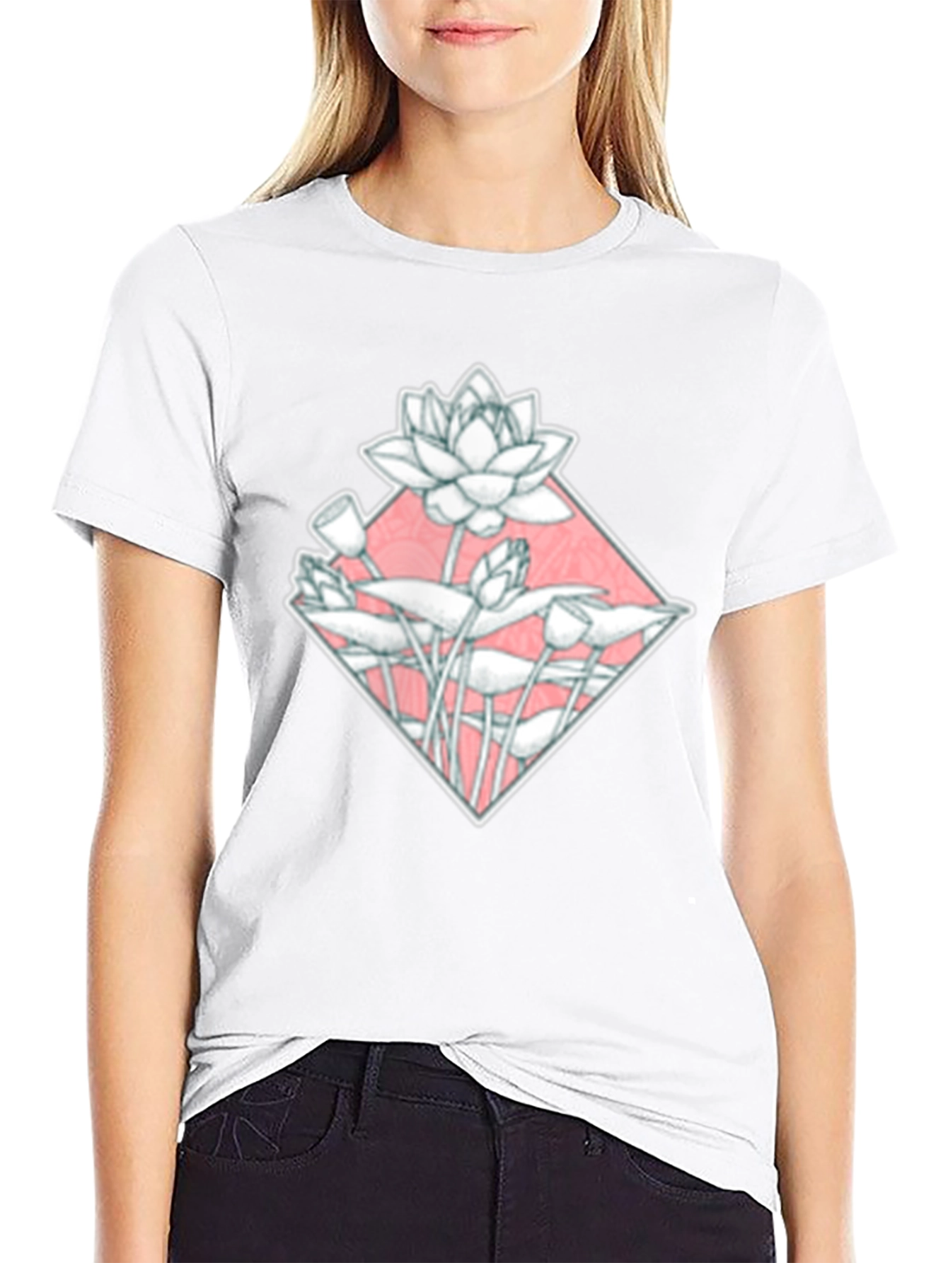 Lotus Flower Graphic Tee - Black Cotton Blend