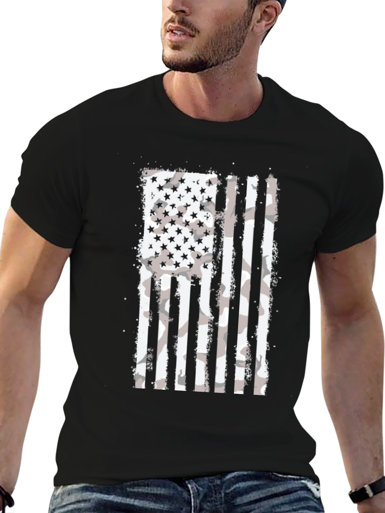 Camo American Flag Graphic T-Shirt