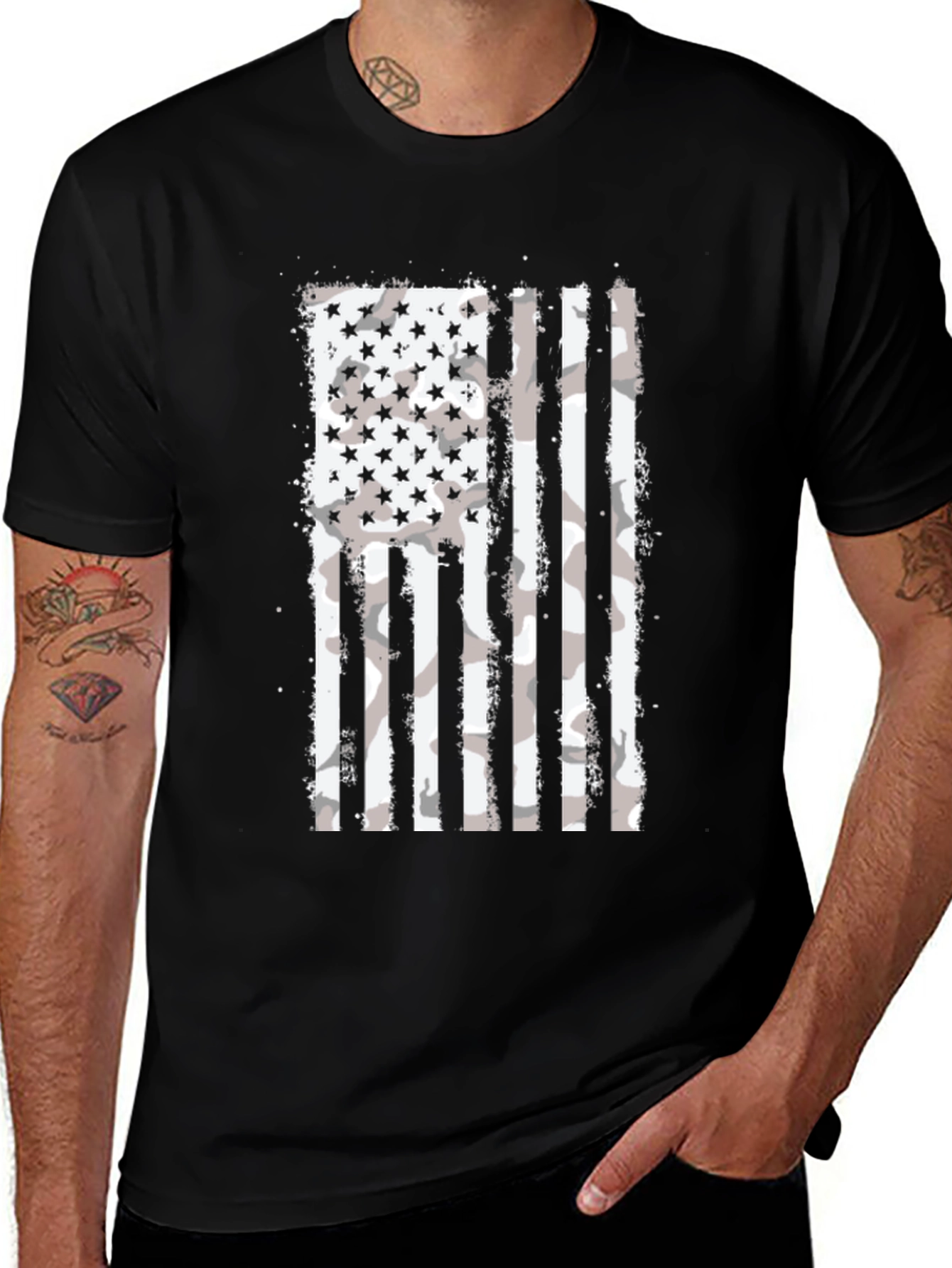 Camo American Flag Graphic T-Shirt