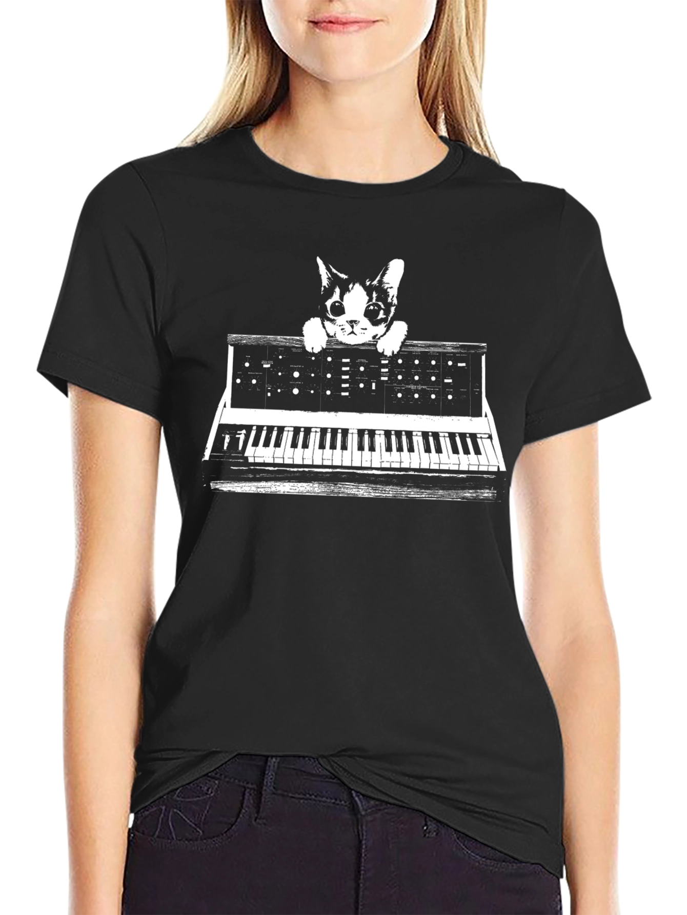 Cat Keyboard T-Shirt: Playful Musician Tee