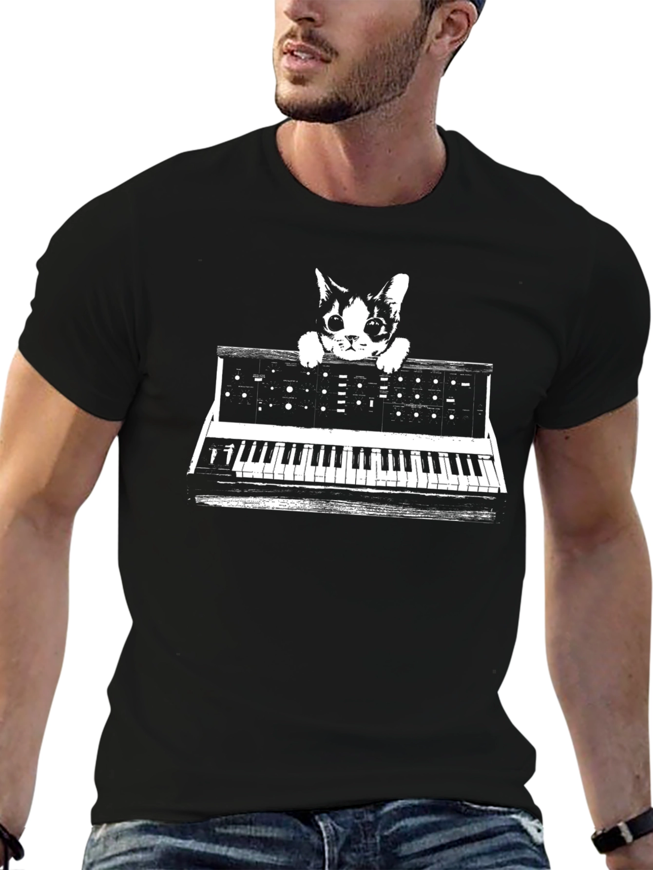 Cat Keyboard T-Shirt: Playful Musician Tee
