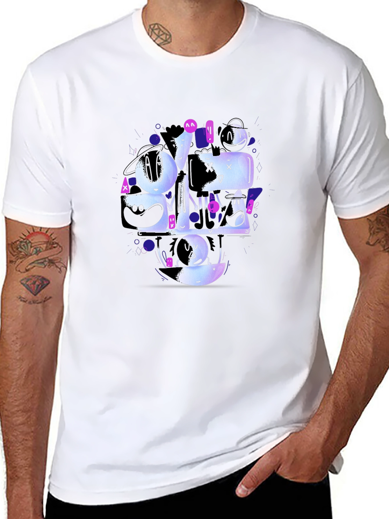 Abstract Character Graphic Black T-Shirt