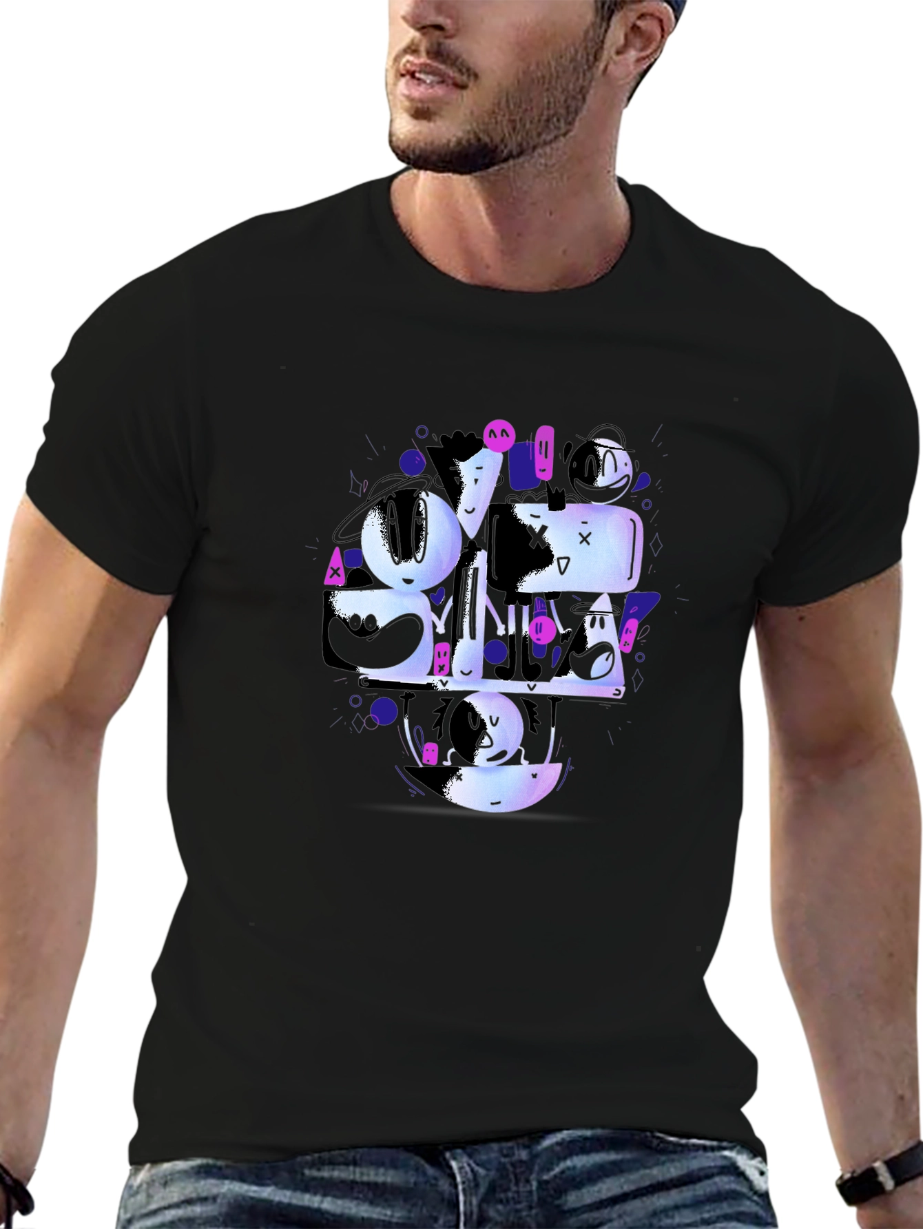 Abstract Character Graphic Black T-Shirt