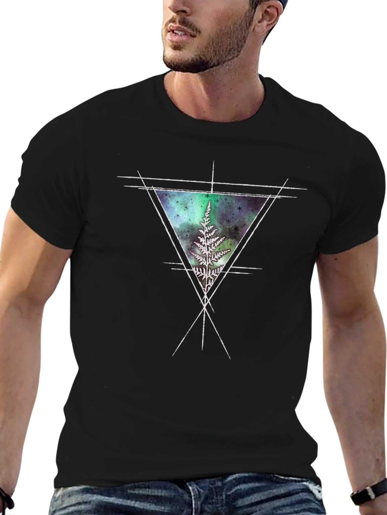 Geometric Fern Graphic Tee - Black