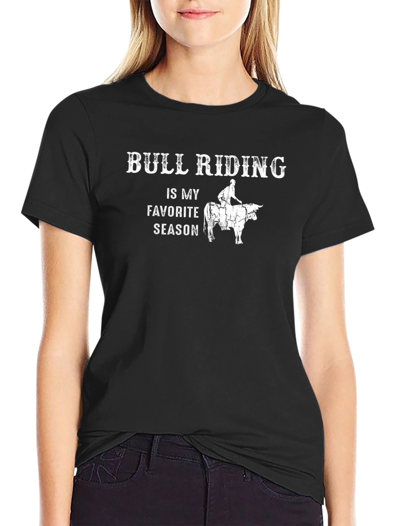Bull Riding Favorite Season Black T-Shirt
