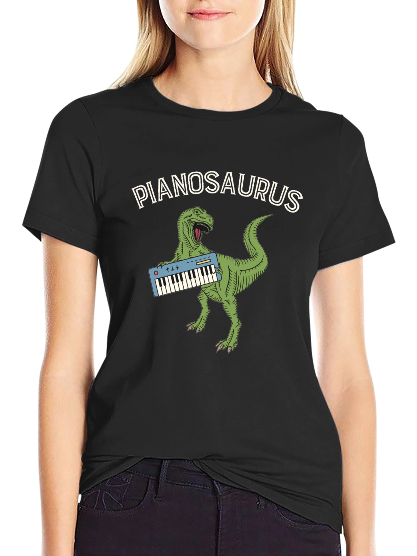 Pianosaurus Dinosaur Black T-Shirt