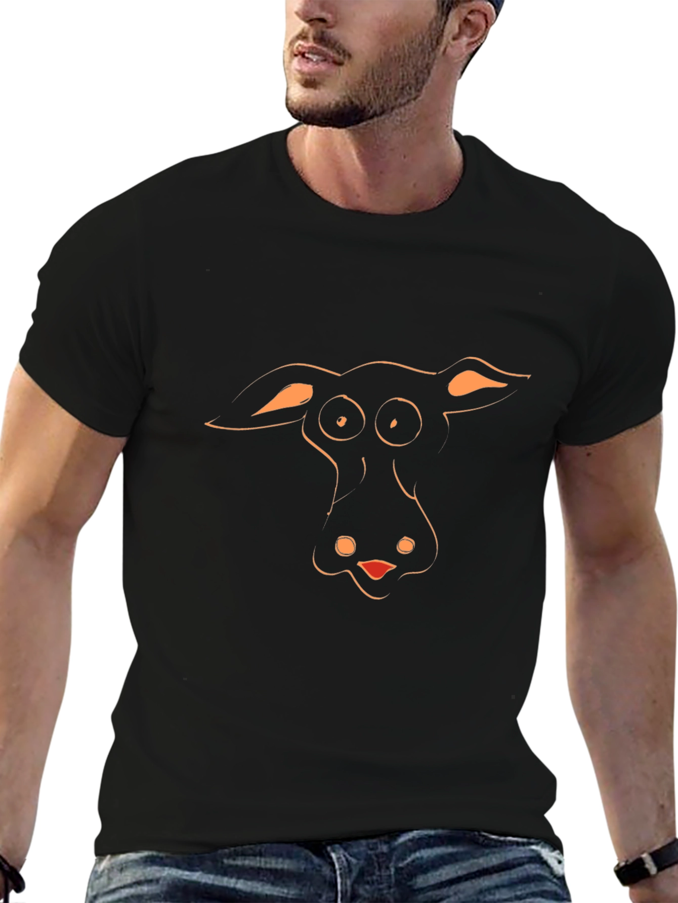 Funny Cartoon Animal Face Black T-Shirt
