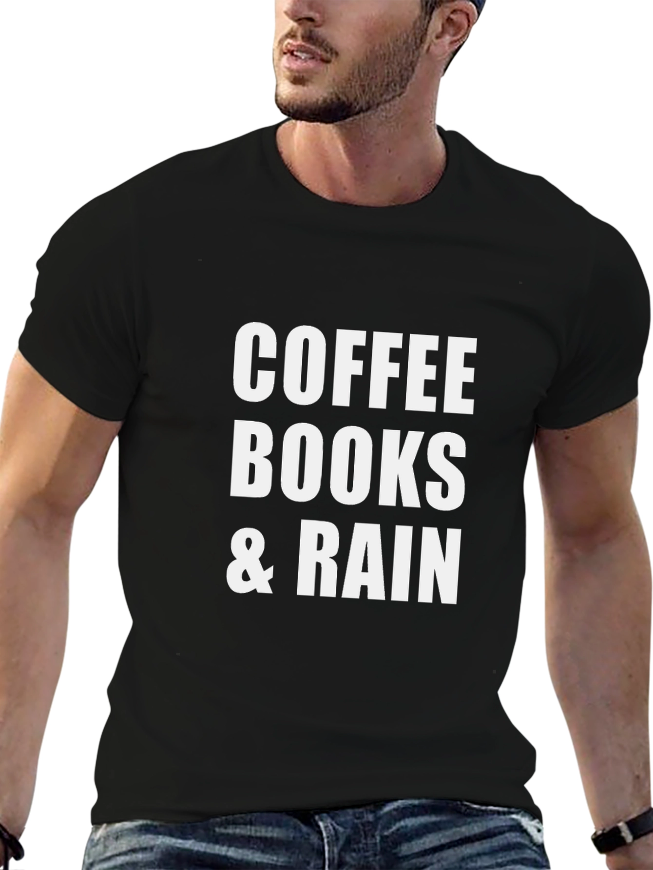 Coffee Books & Rain Black T-Shirt