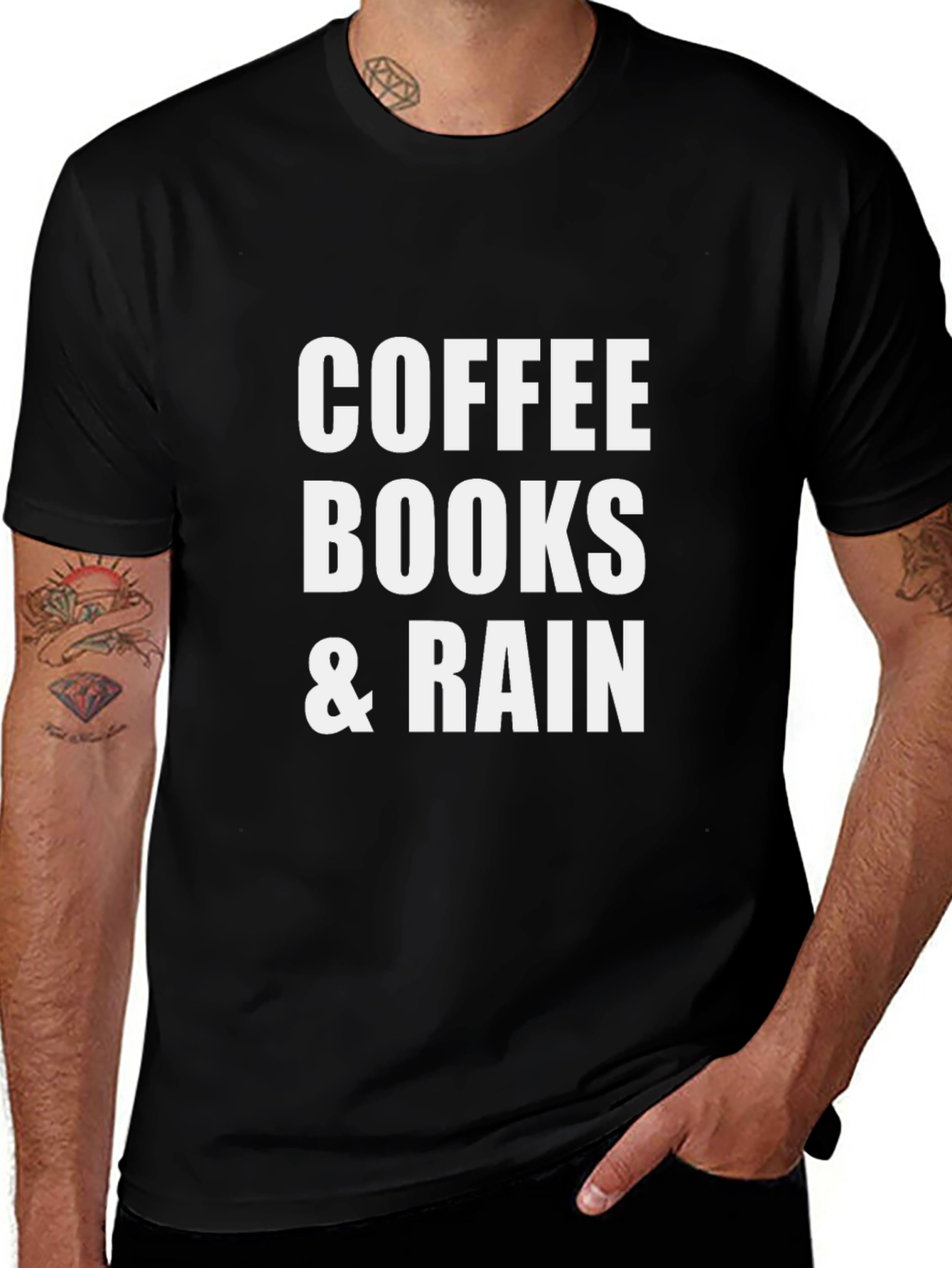 Coffee Books & Rain Black T-Shirt