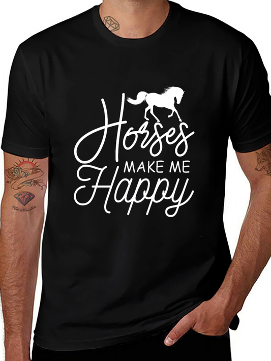 Horses Make Me Happy Graphic Tee - Black Unisex T-Shirt