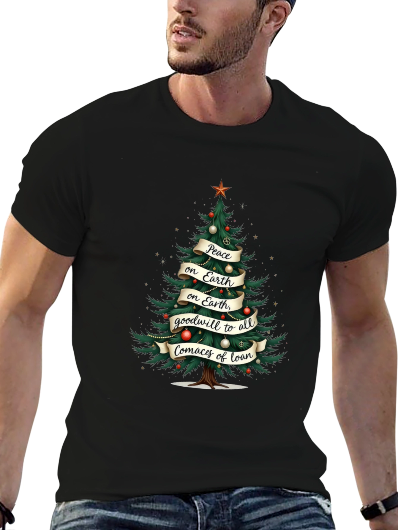 Christmas Tree Peace on Earth Graphic T-Shirt