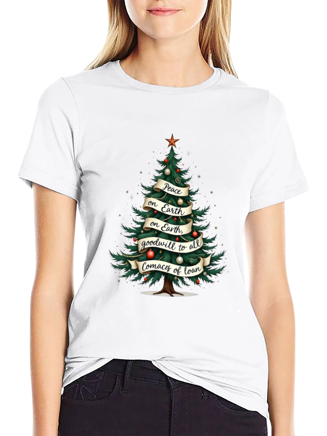 Christmas Tree Peace on Earth Graphic T-Shirt