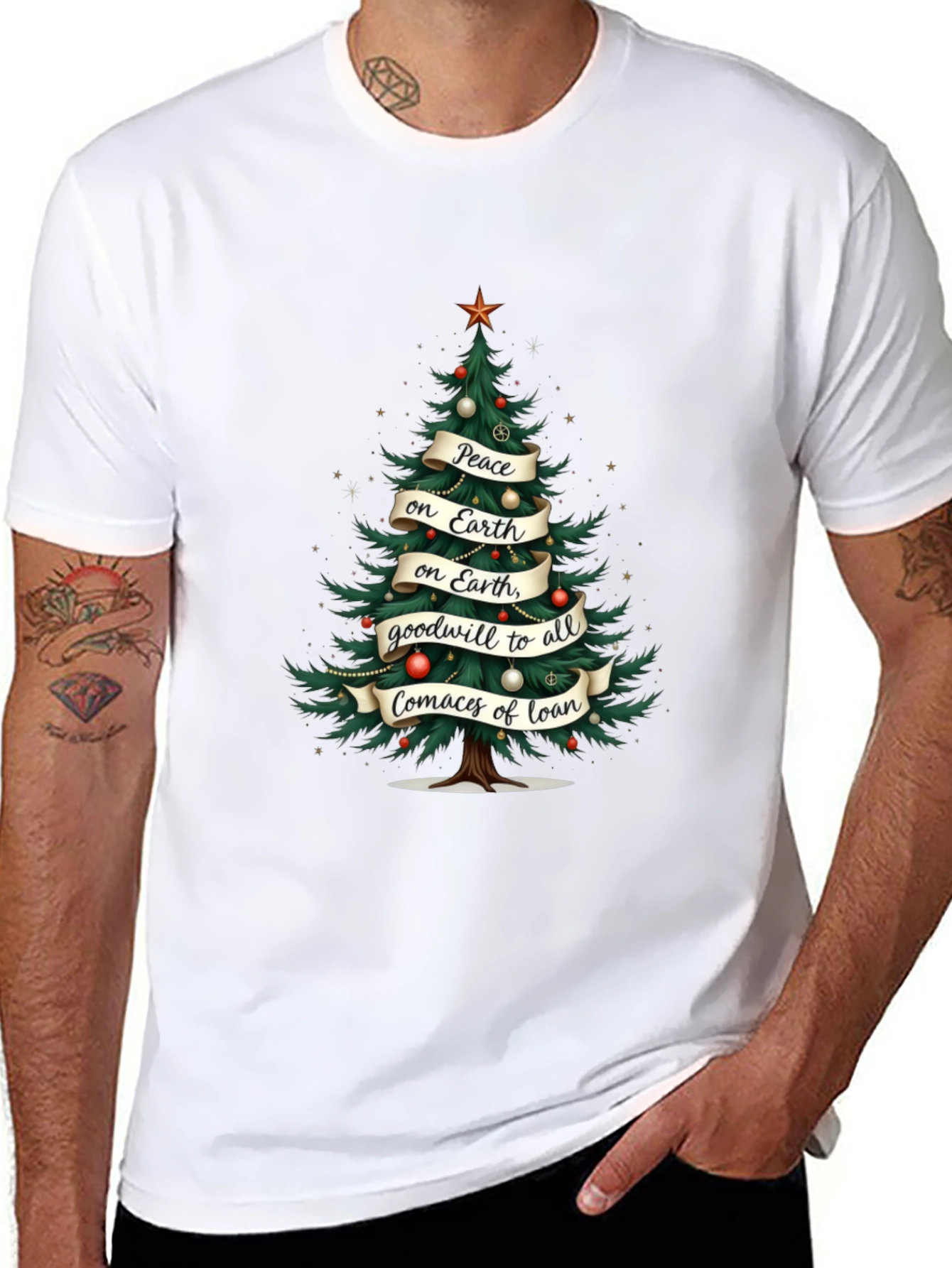 Christmas Tree Peace on Earth Graphic T-Shirt