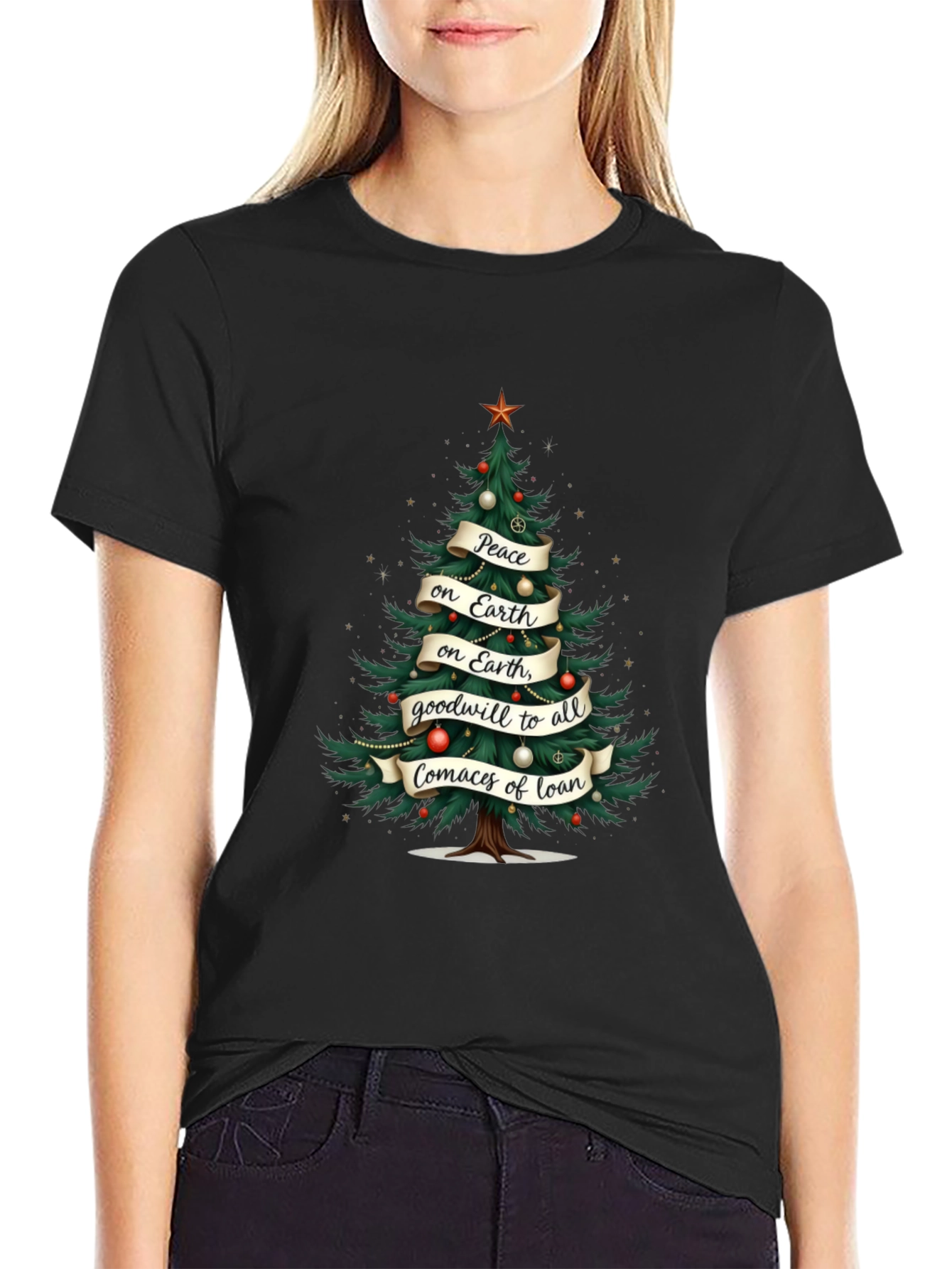 Christmas Tree Peace on Earth Graphic T-Shirt