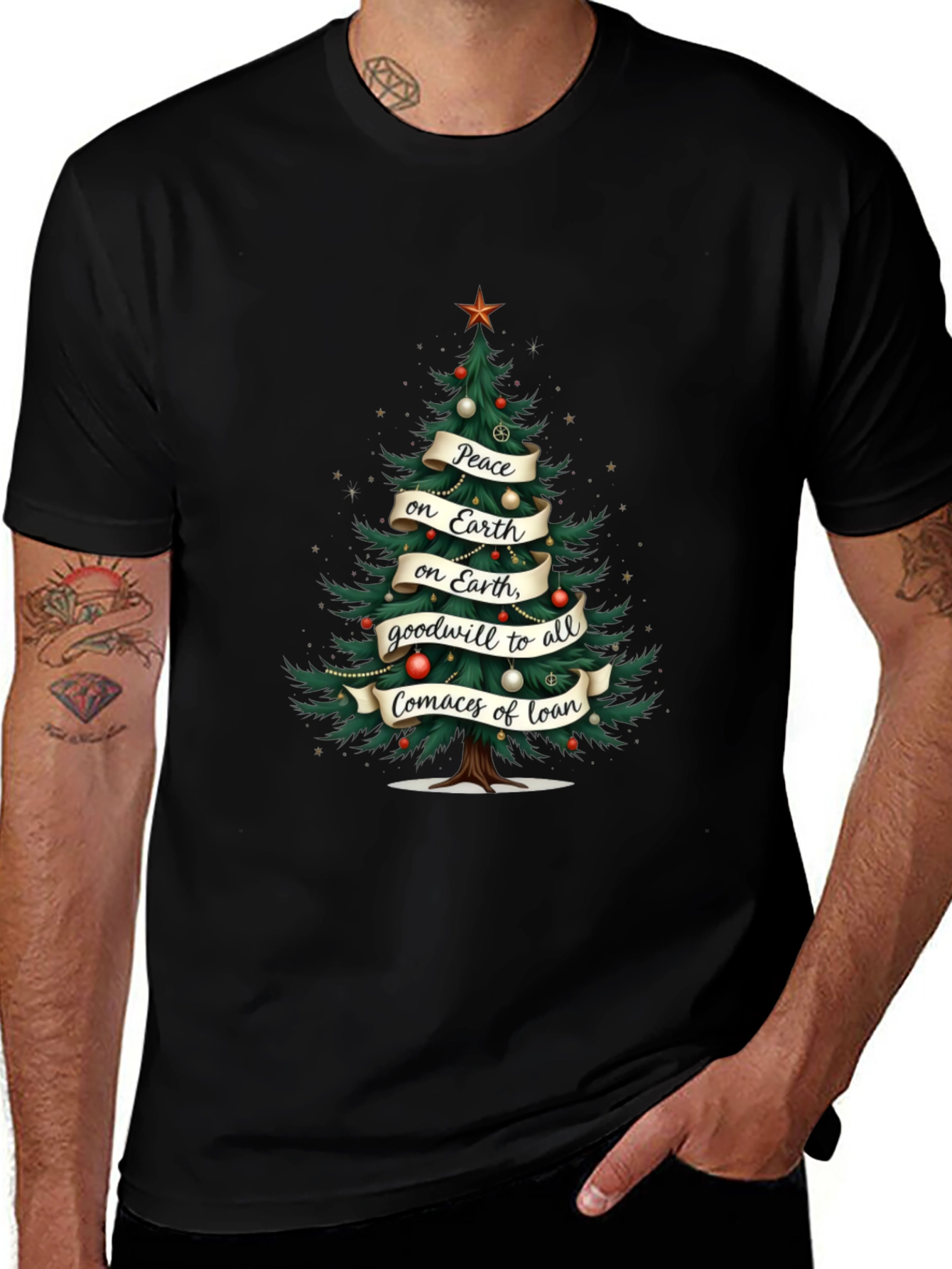 Christmas Tree Peace on Earth Graphic T-Shirt