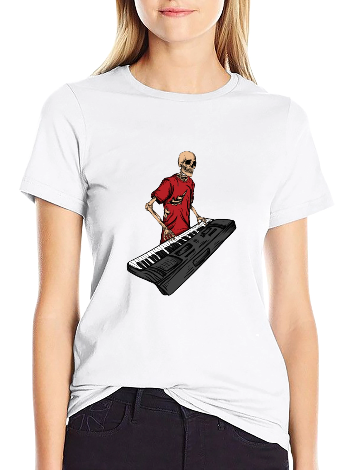 Skeleton Keyboardist Graphic Tee - Black