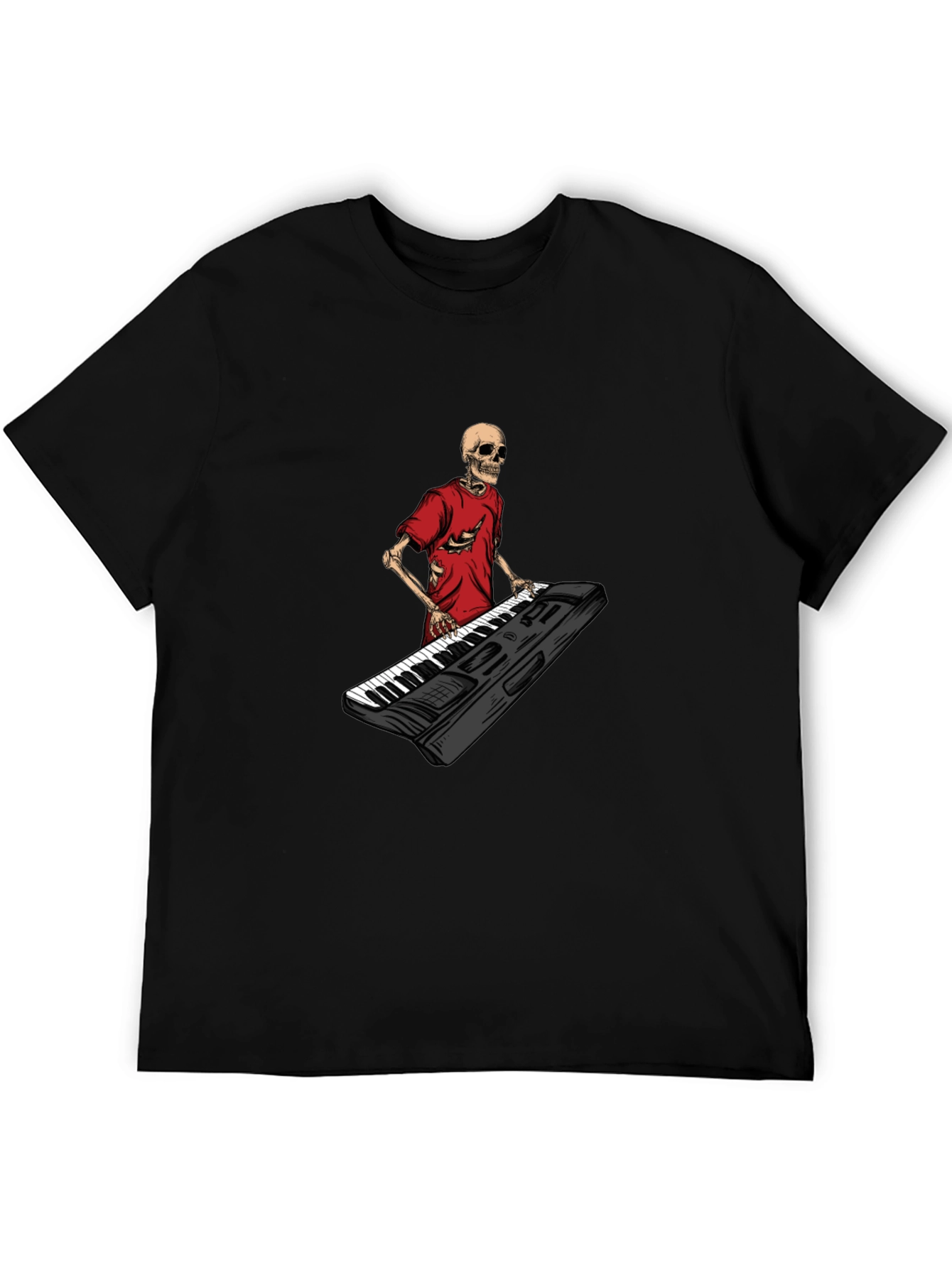 Skeleton Keyboardist Graphic Tee - Black