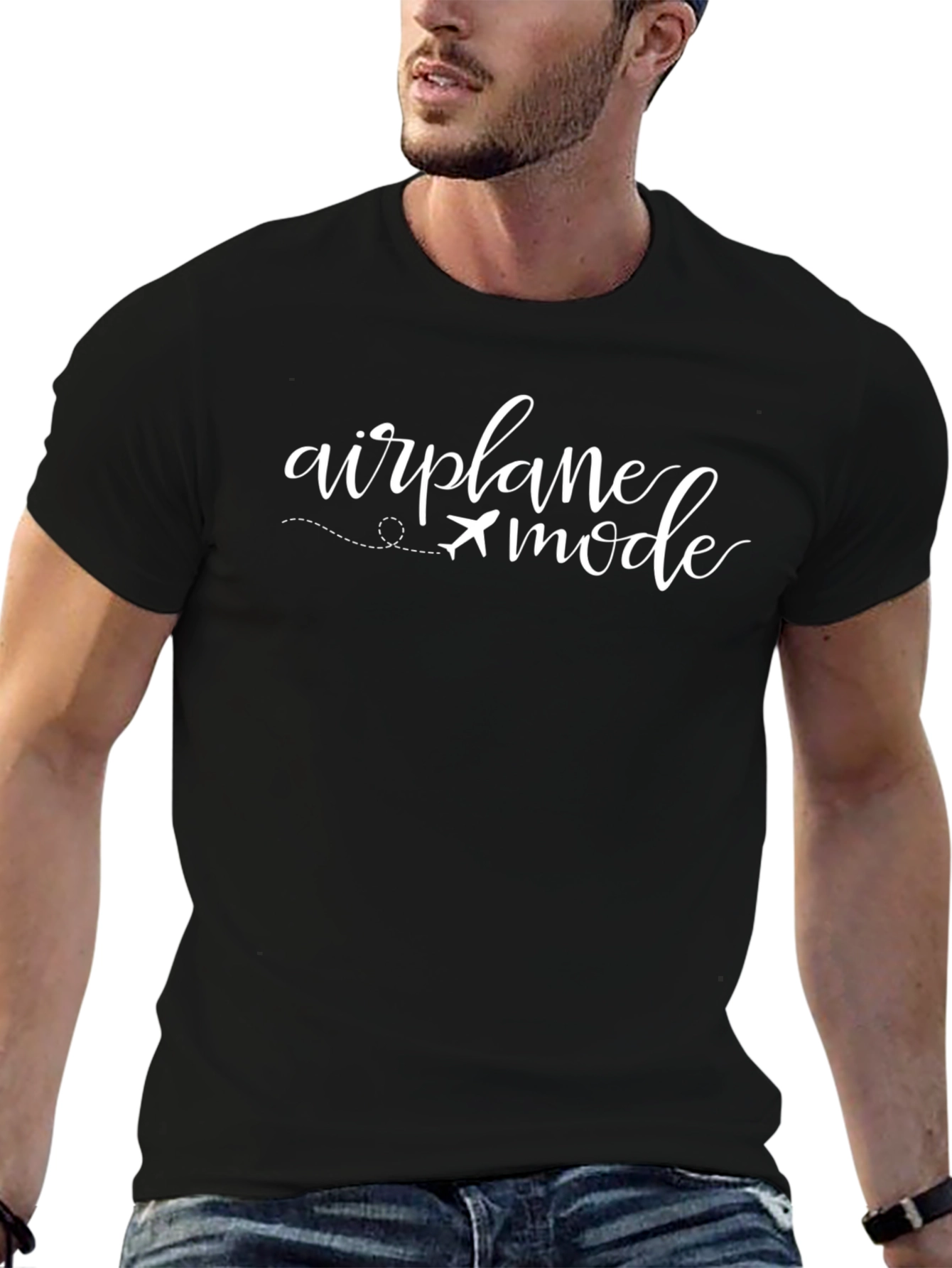 Airplane Mode Graphic T-Shirt - Black Casual Tee