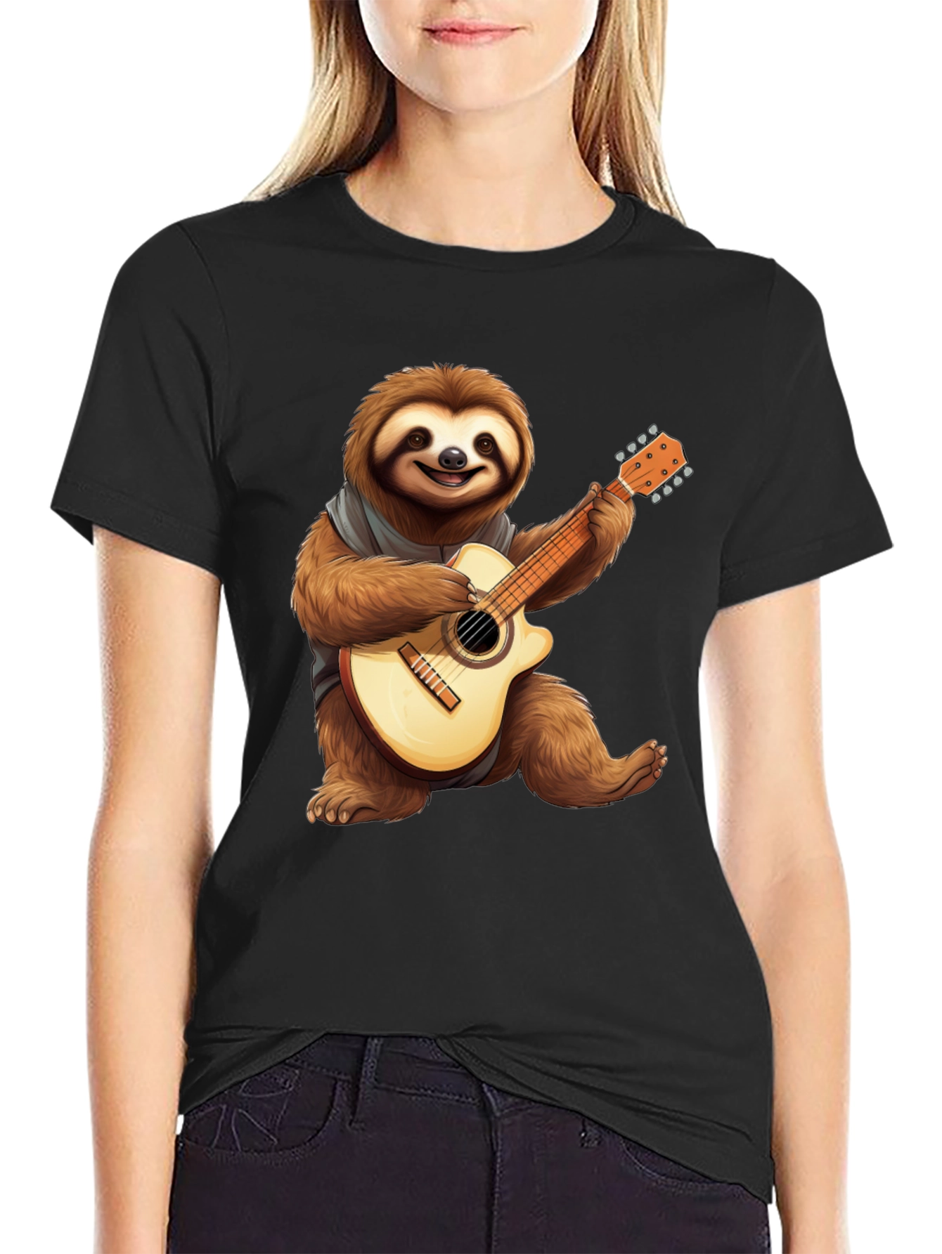 Sloth Guitar Player Graphic T-Shirt