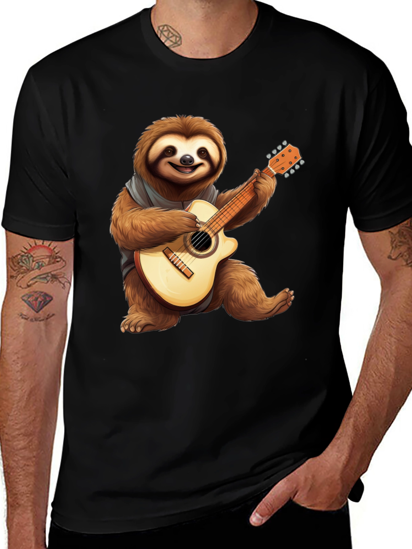 Sloth Guitar Player Graphic T-Shirt