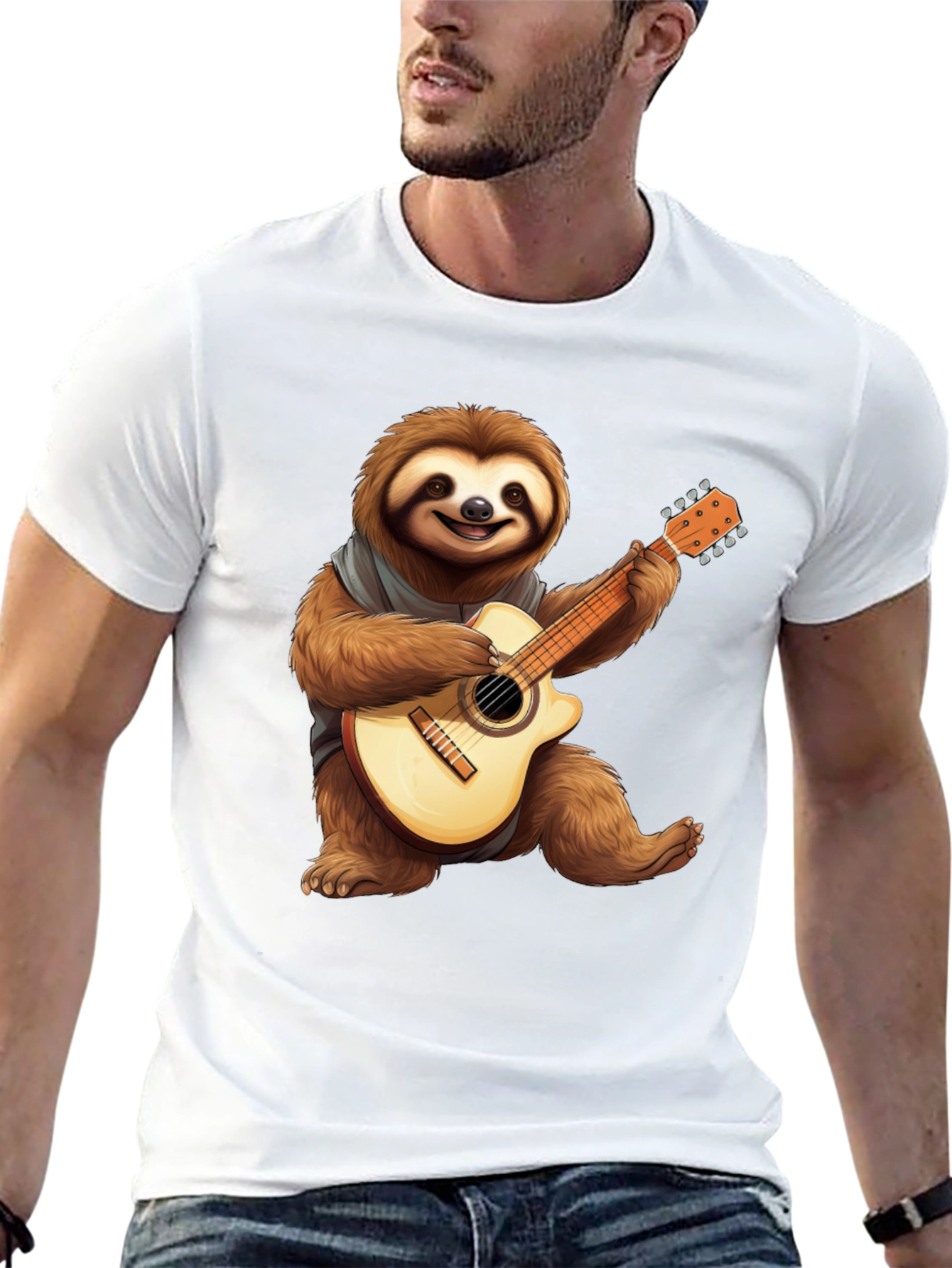Sloth Guitar Player Graphic T-Shirt