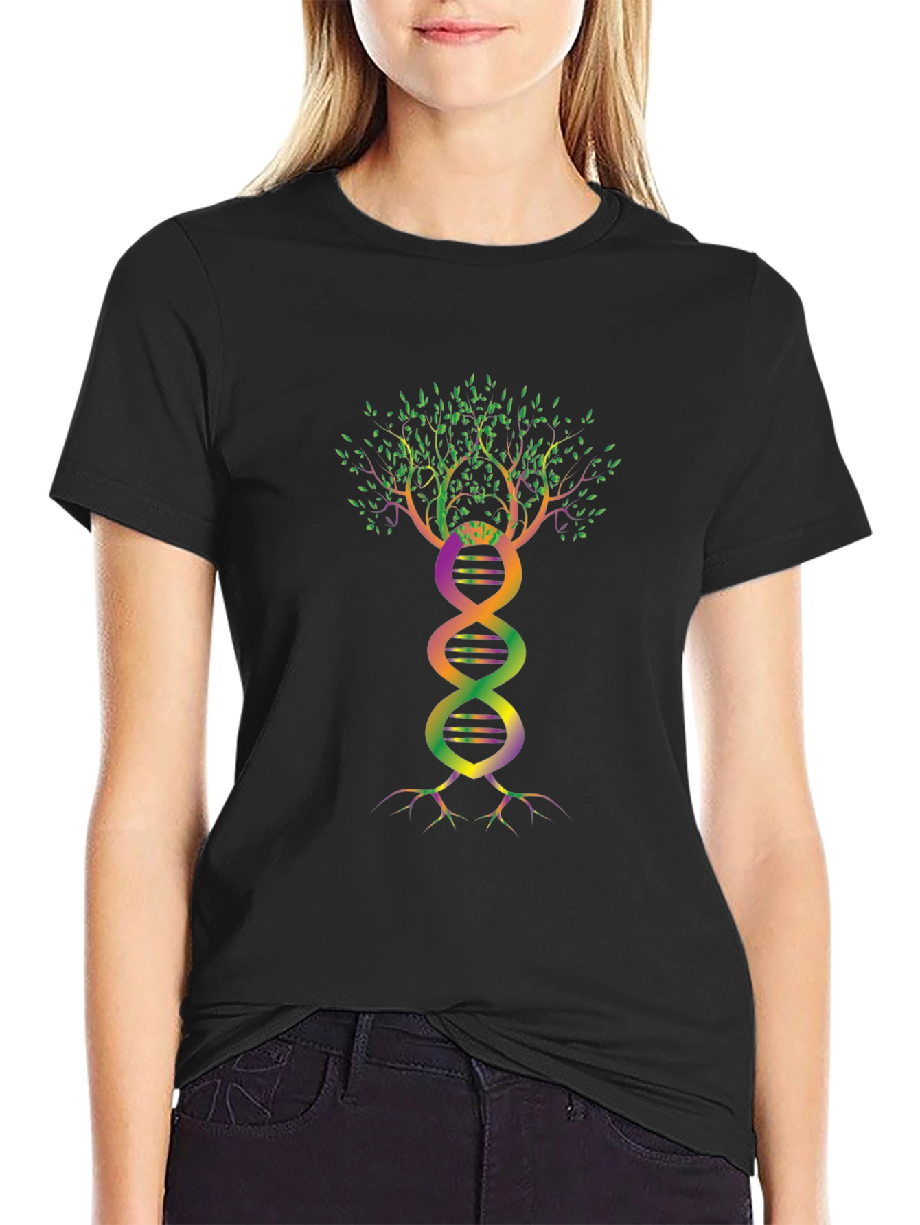 DNA Tree Graphic Tee - Black Cotton T-Shirt