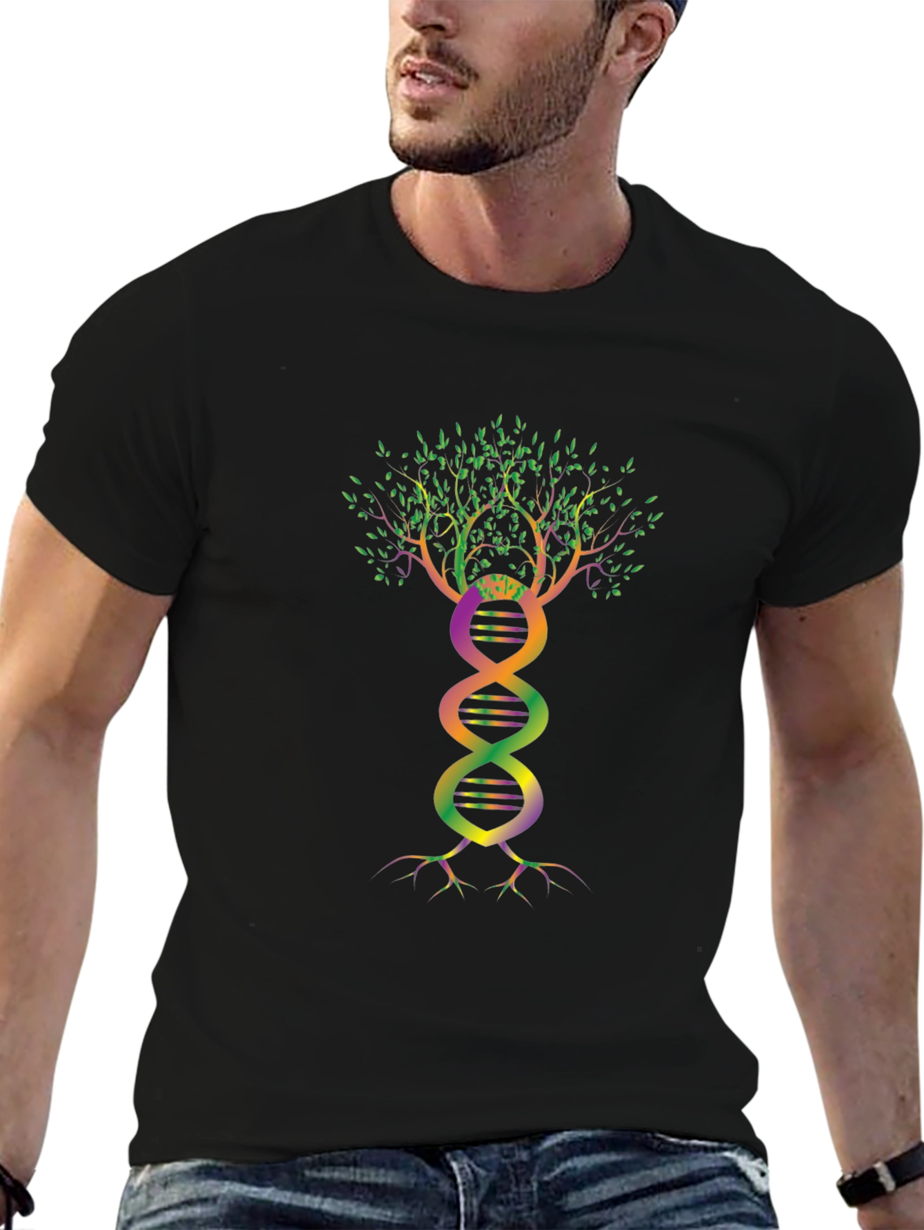 DNA Tree Graphic Tee - Black Cotton T-Shirt