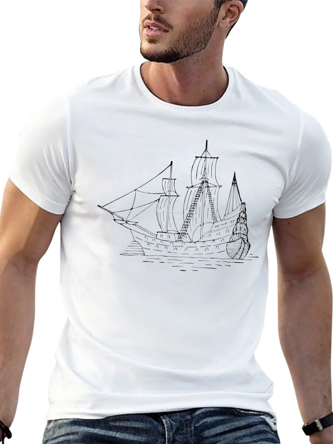 Nautical Ship Graphic Tee - Black