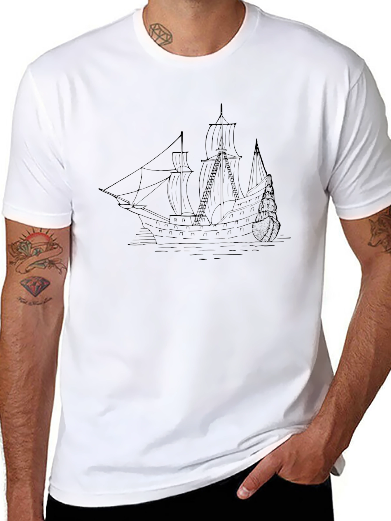Nautical Ship Graphic Tee - Black