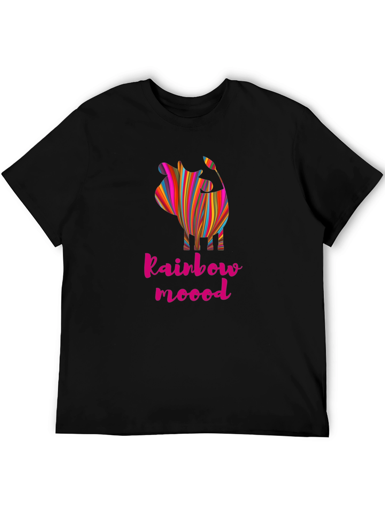Rainbow Mood Striped Cow Graphic Tee