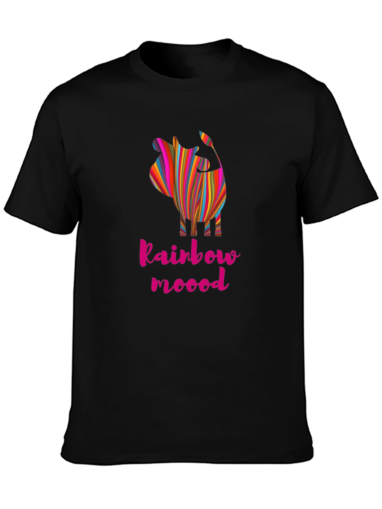 Rainbow Mood Striped Cow Graphic Tee