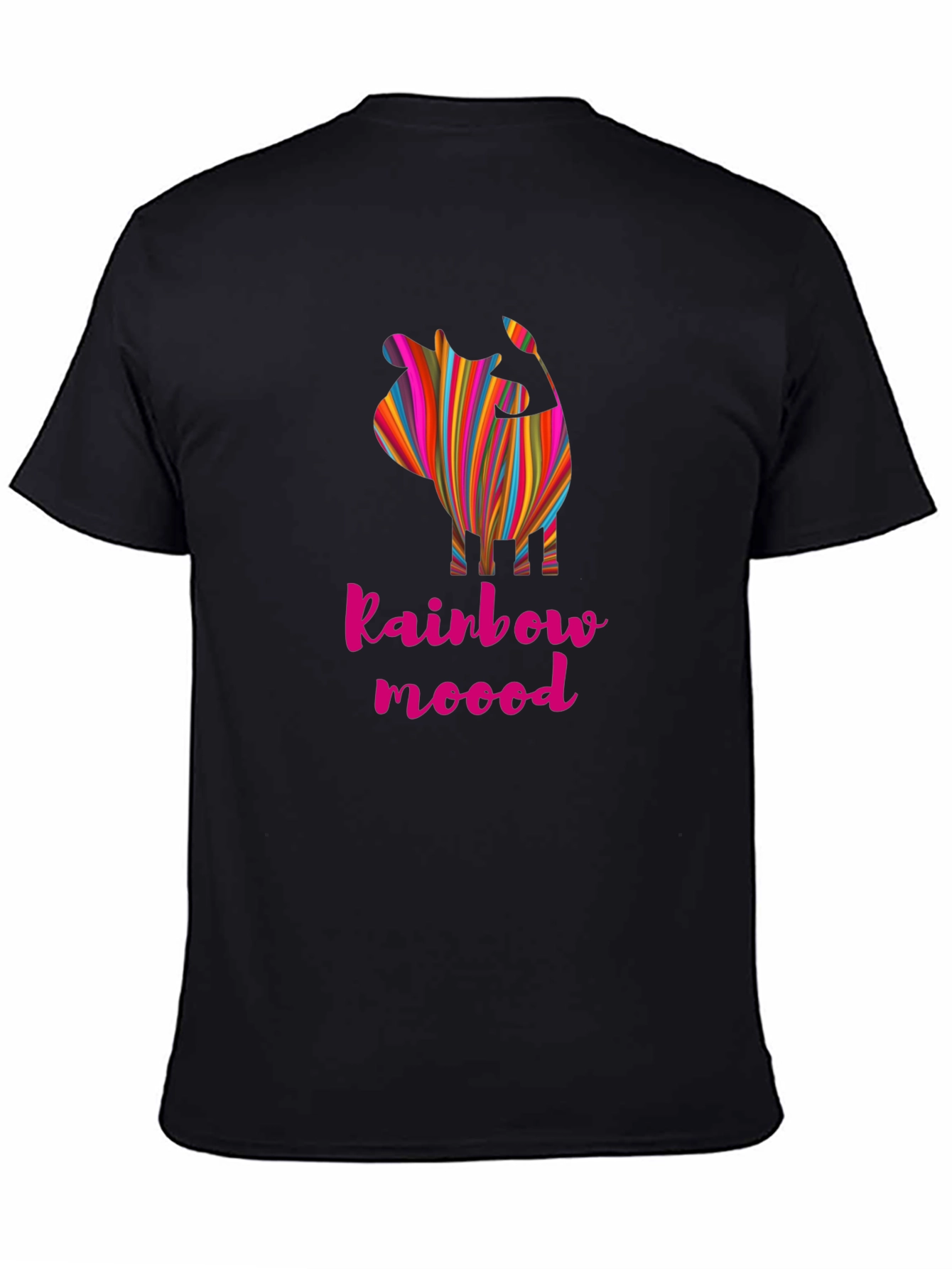 Rainbow Mood Striped Cow Graphic Tee