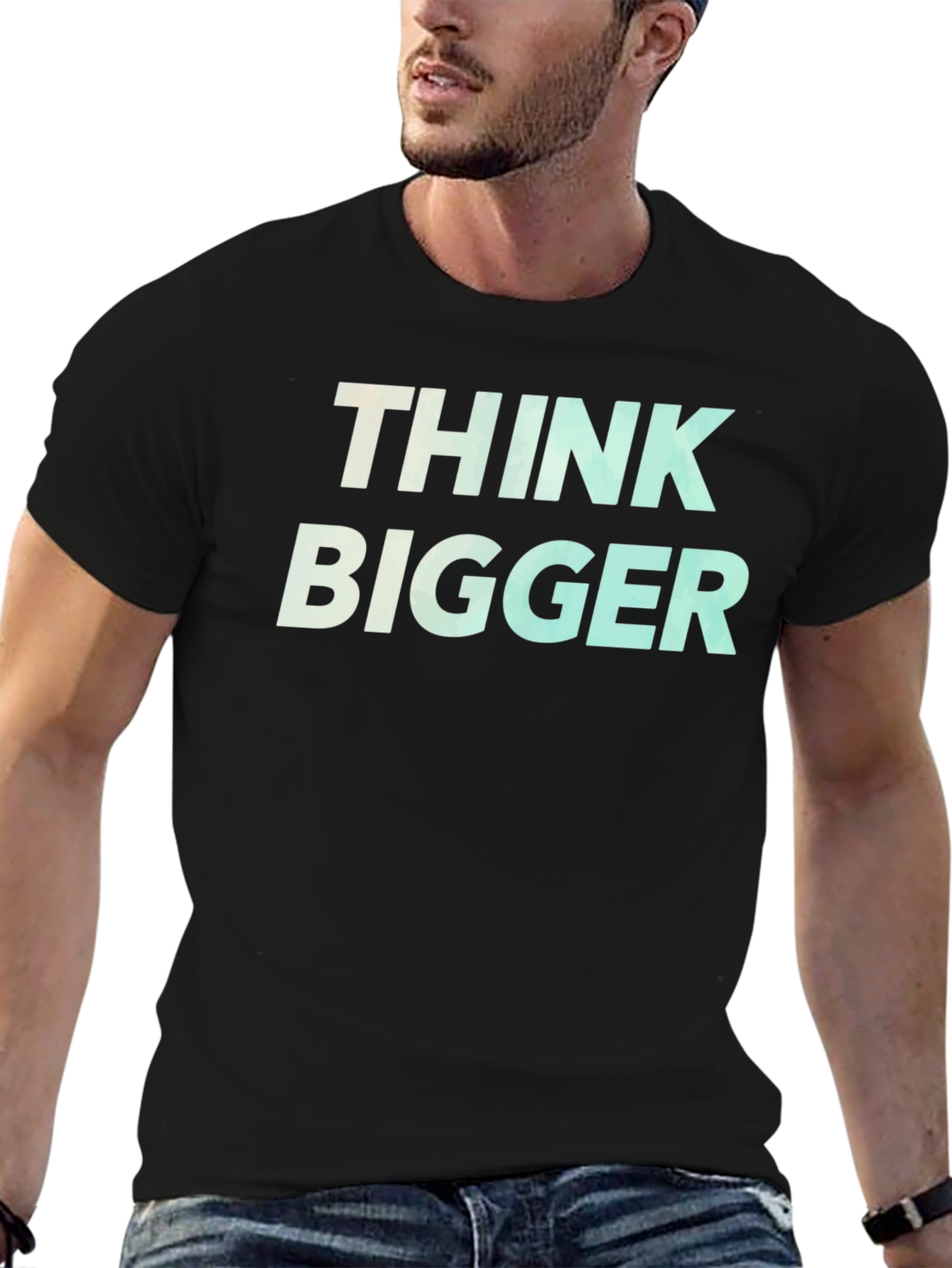 Think Bigger Graphic Tee - Motivational Black T-Shirt