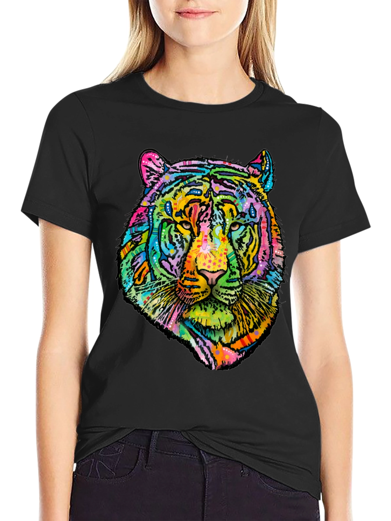 Vibrant Tiger Graphic Mens Black T-Shirt