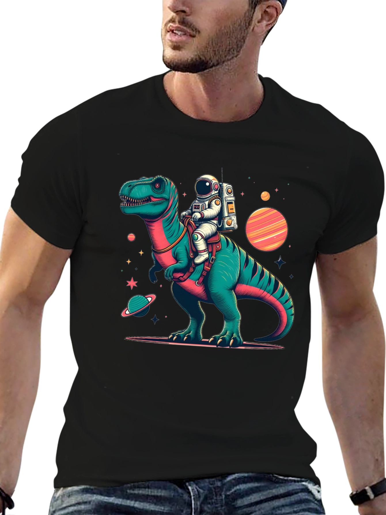 Dino Astronaut Black T-Shirt