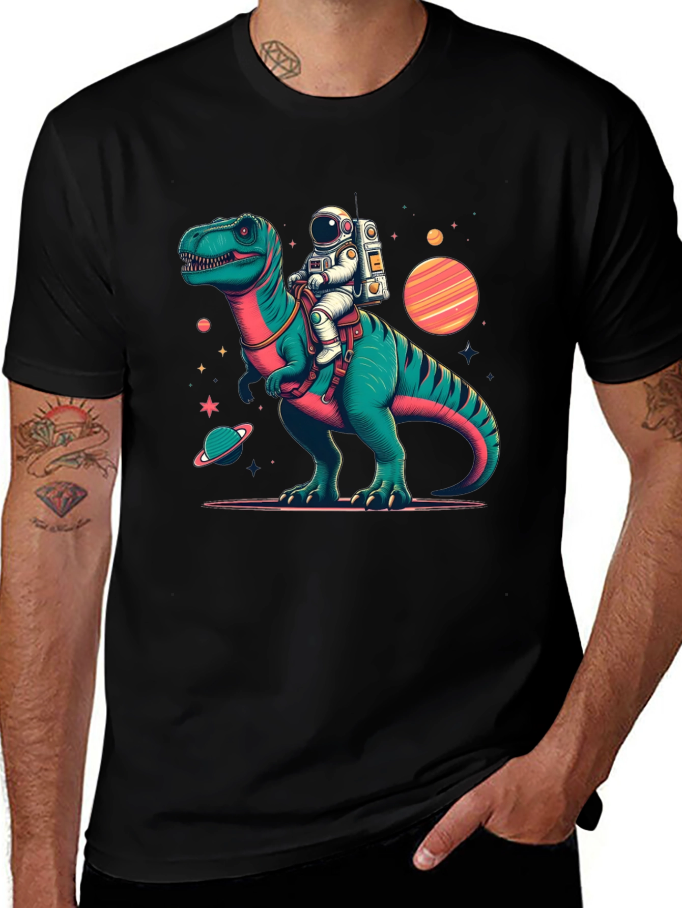 Dino Astronaut Black T-Shirt
