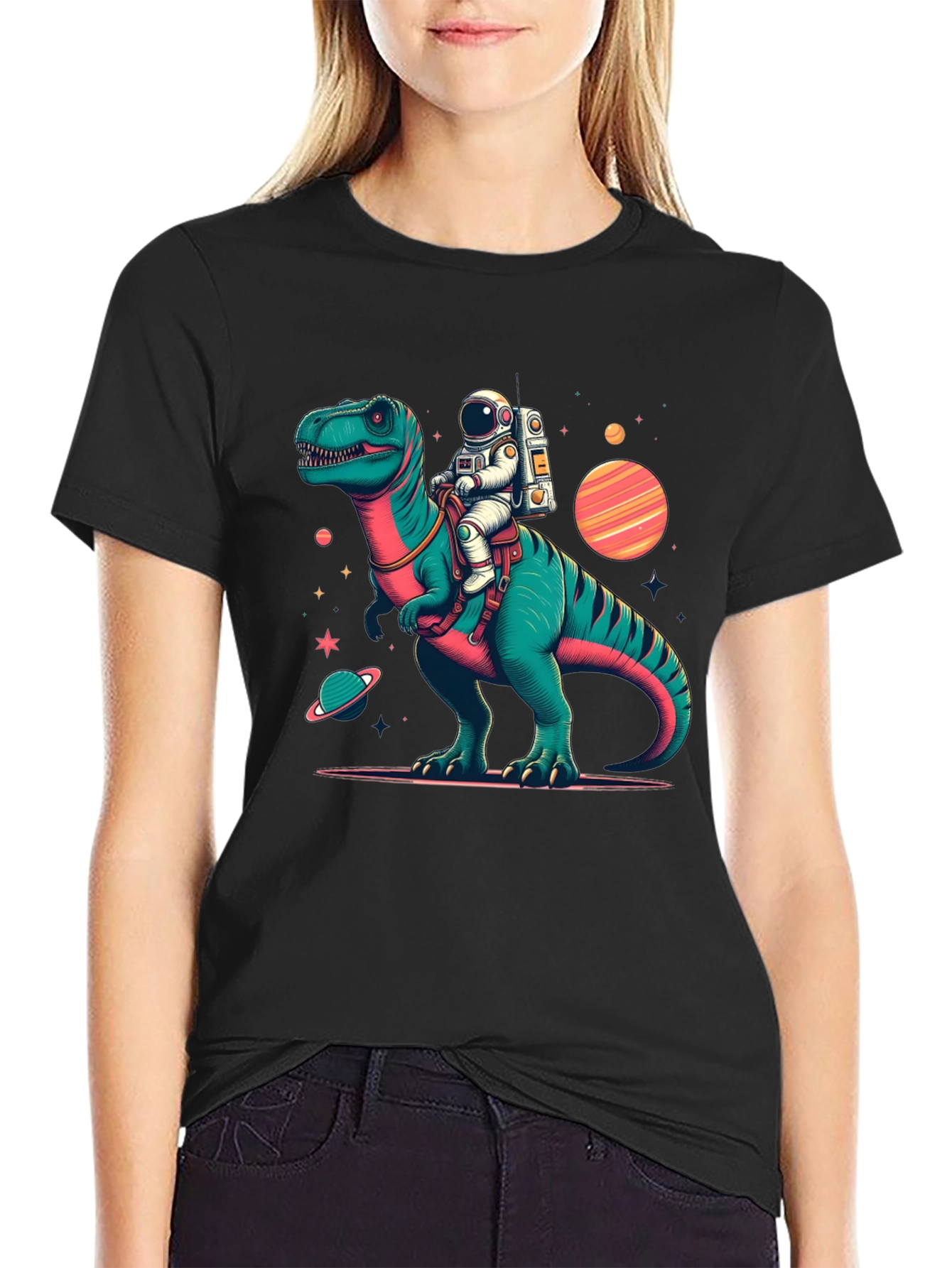 Dino Astronaut Black T-Shirt