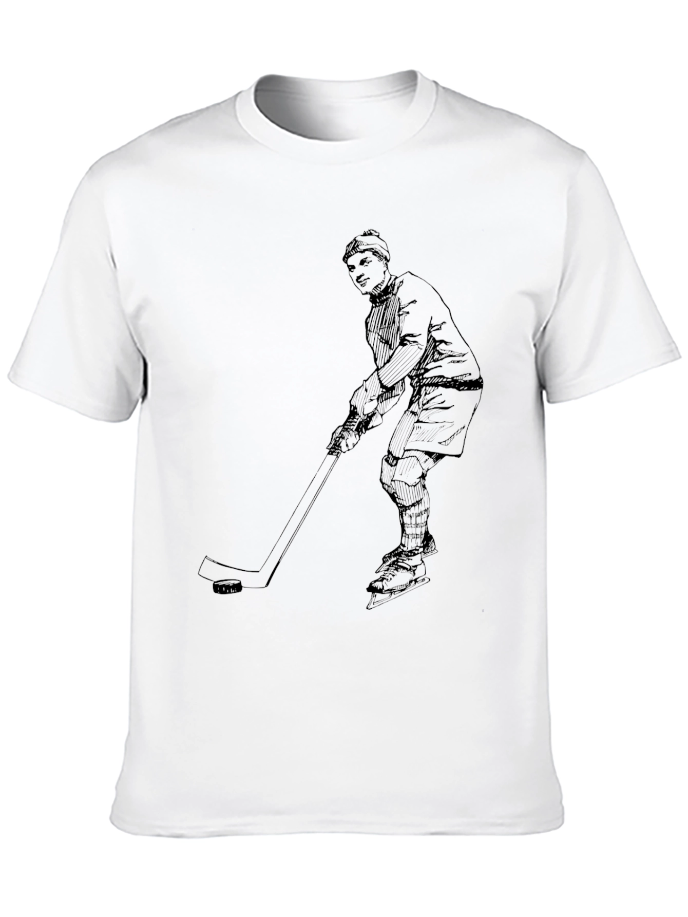 Hockey Player Graphic Tee - Black Cotton Comfort