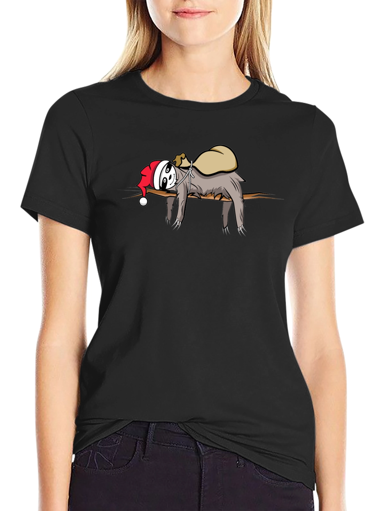 Lazy Sloth Santa Graphic Tee - Holiday Cheer!