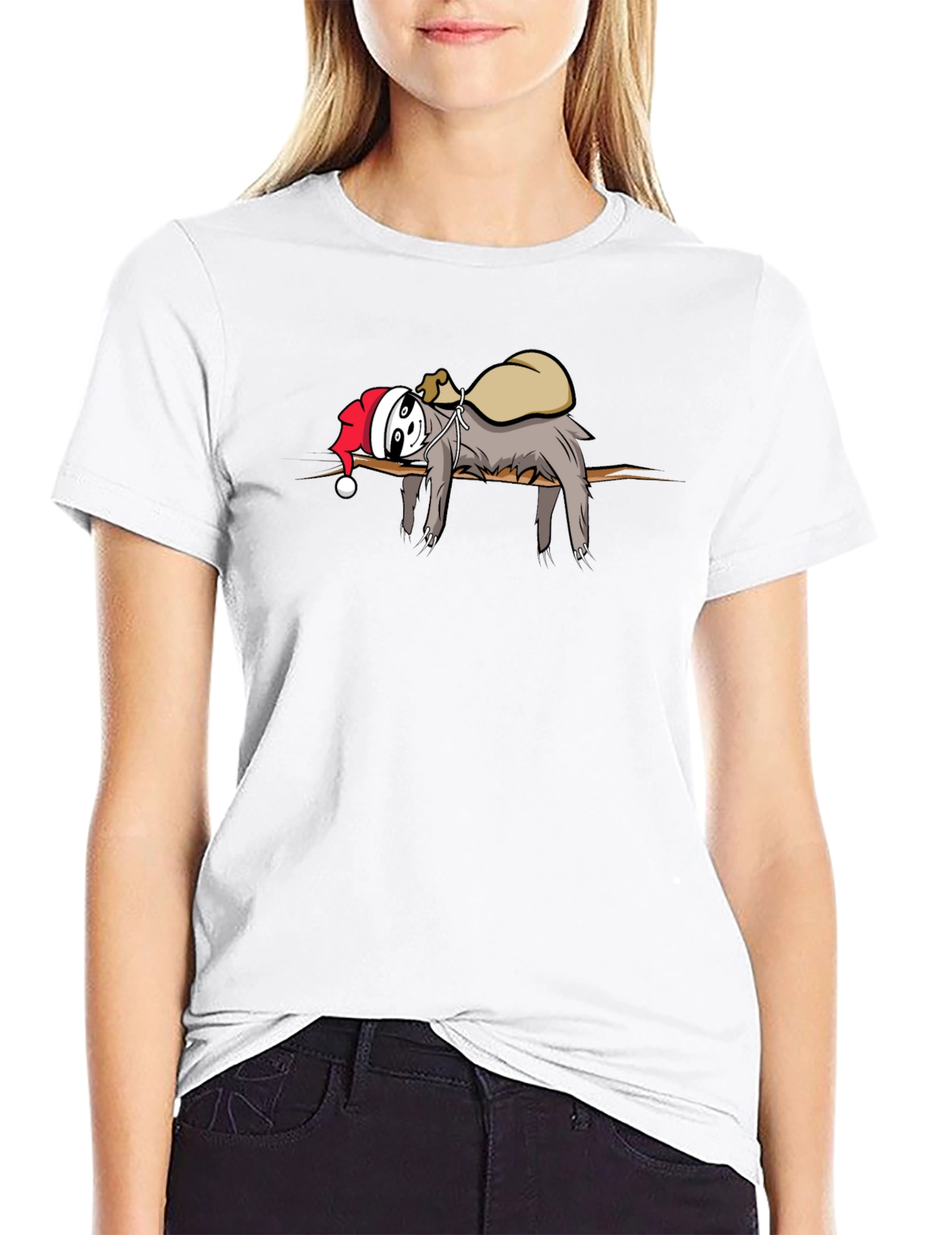 Lazy Sloth Santa Graphic Tee - Holiday Cheer!