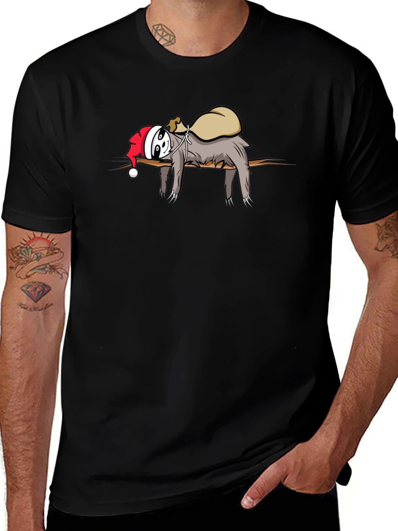 Lazy Sloth Santa Graphic Tee - Holiday Cheer!