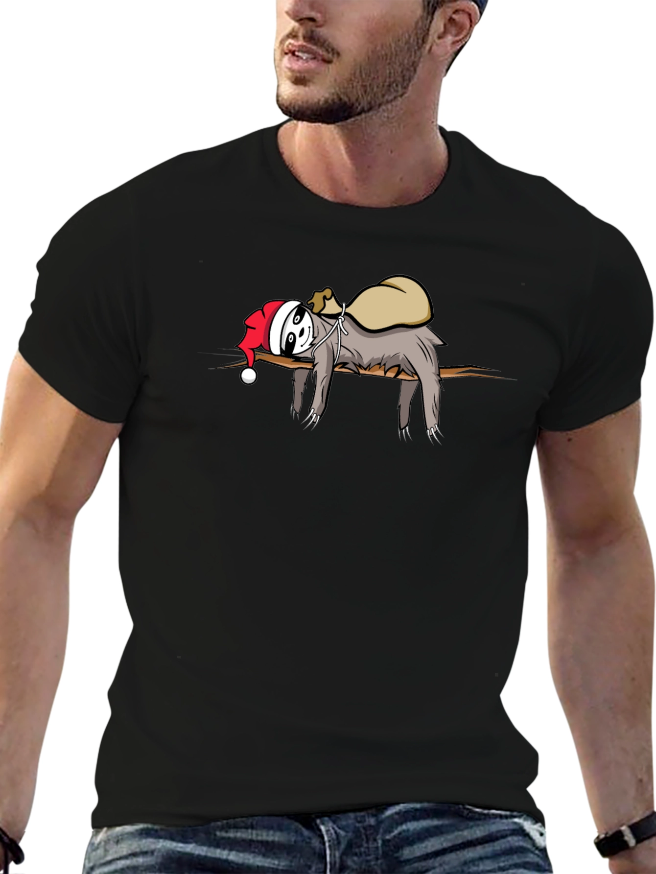 Lazy Sloth Santa Graphic Tee - Holiday Cheer!