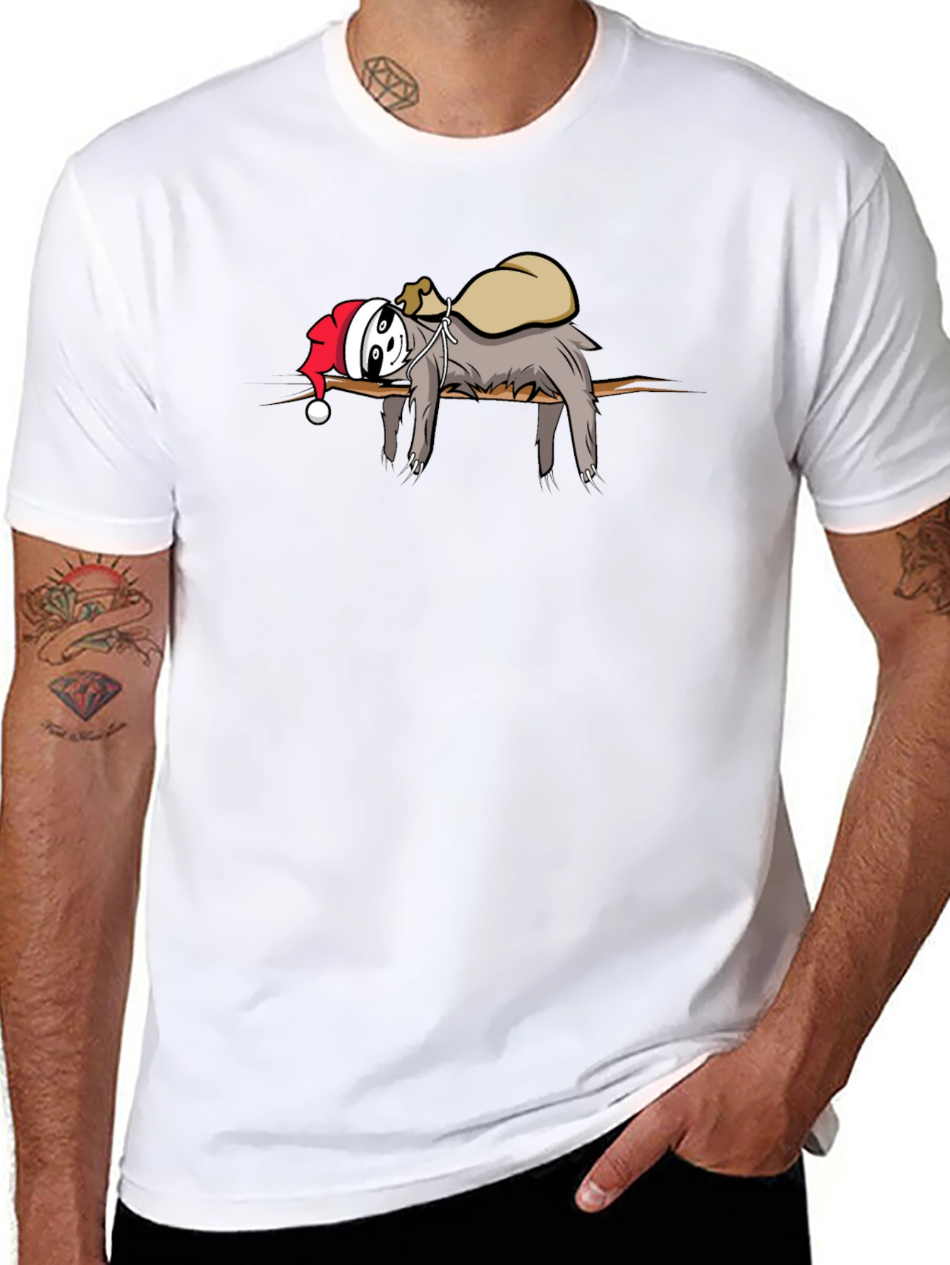 Lazy Sloth Santa Graphic Tee - Holiday Cheer!