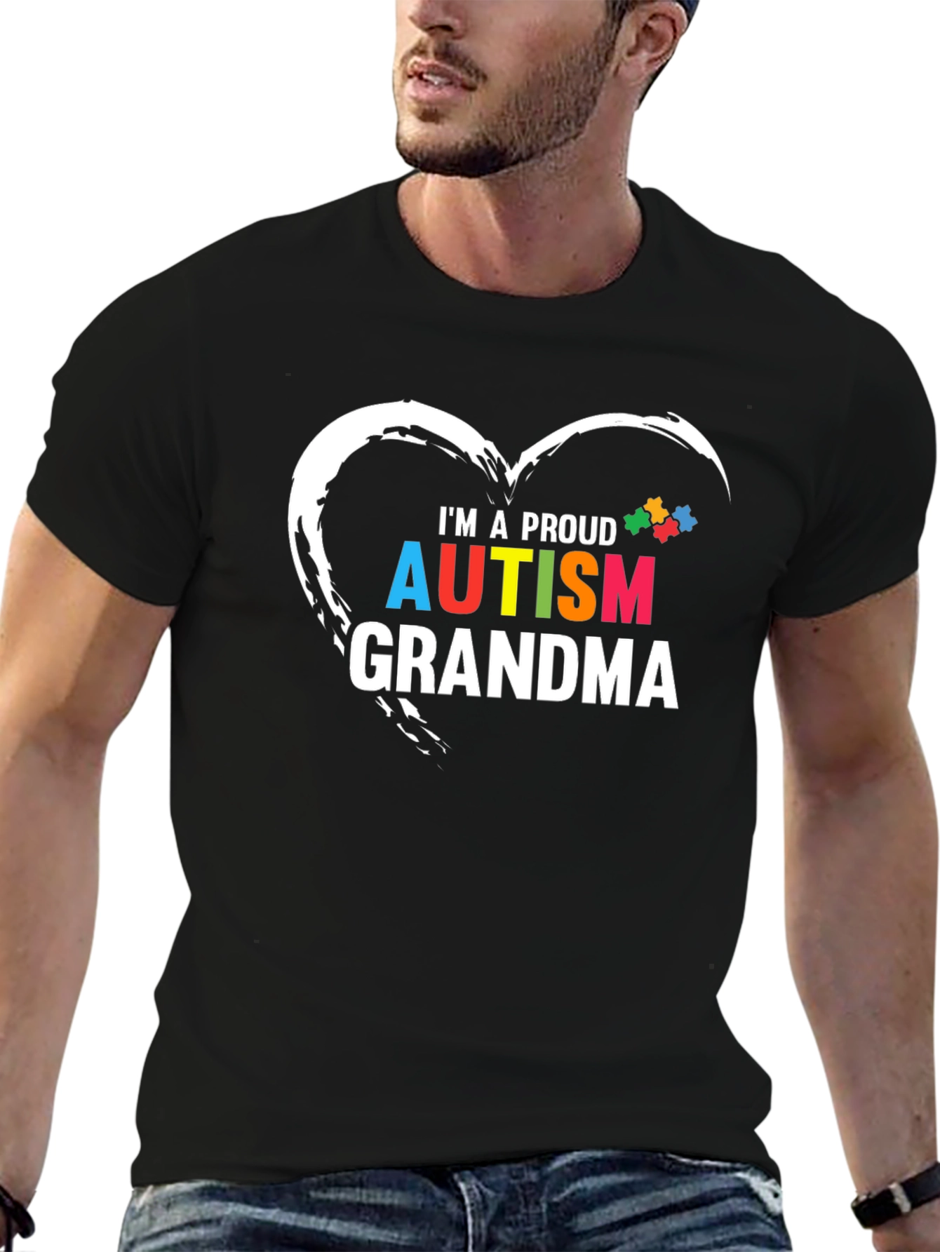 Proud Autism Grandma T-Shirt Puzzle Heart Design