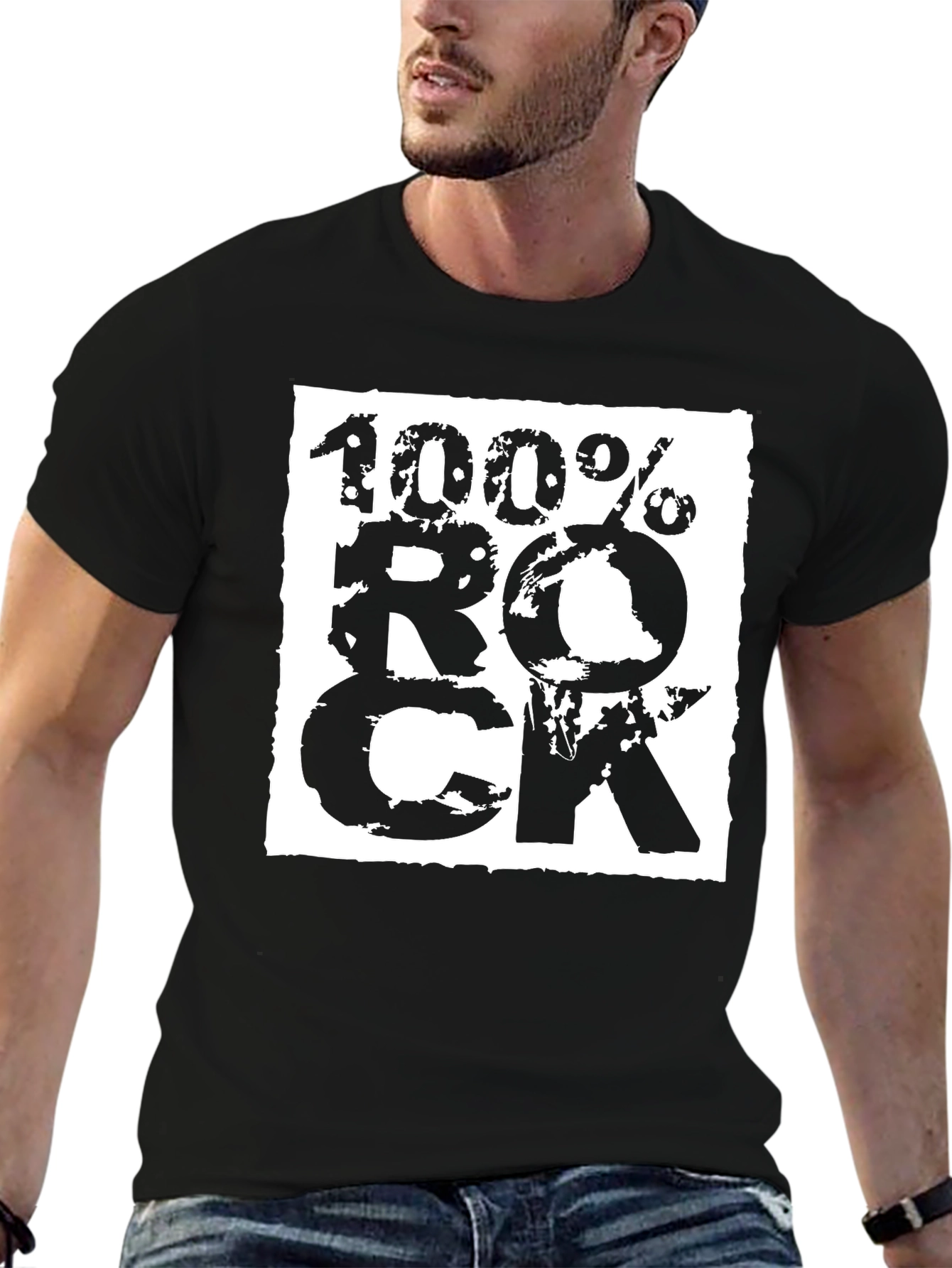 100% Rock Graphic Print Black T-Shirt